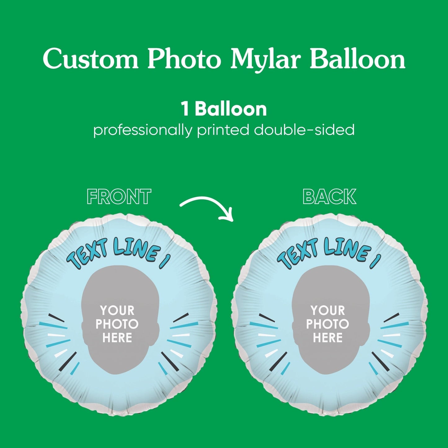 Custom Face Balloon - Blue Birthday - Double Sided - 1 Ct