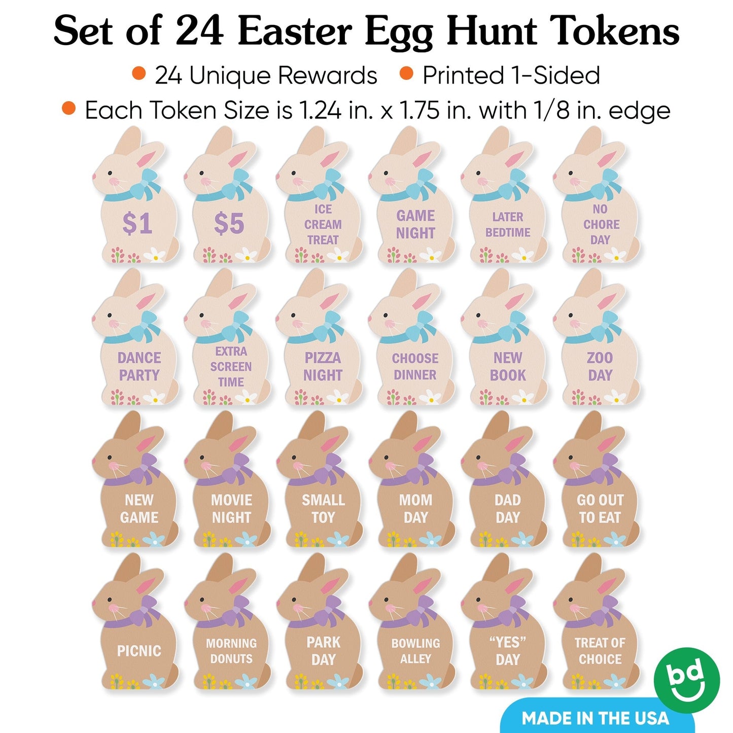 Spring Bunny Easter Egg Hunt Tokens - 24 Ct
