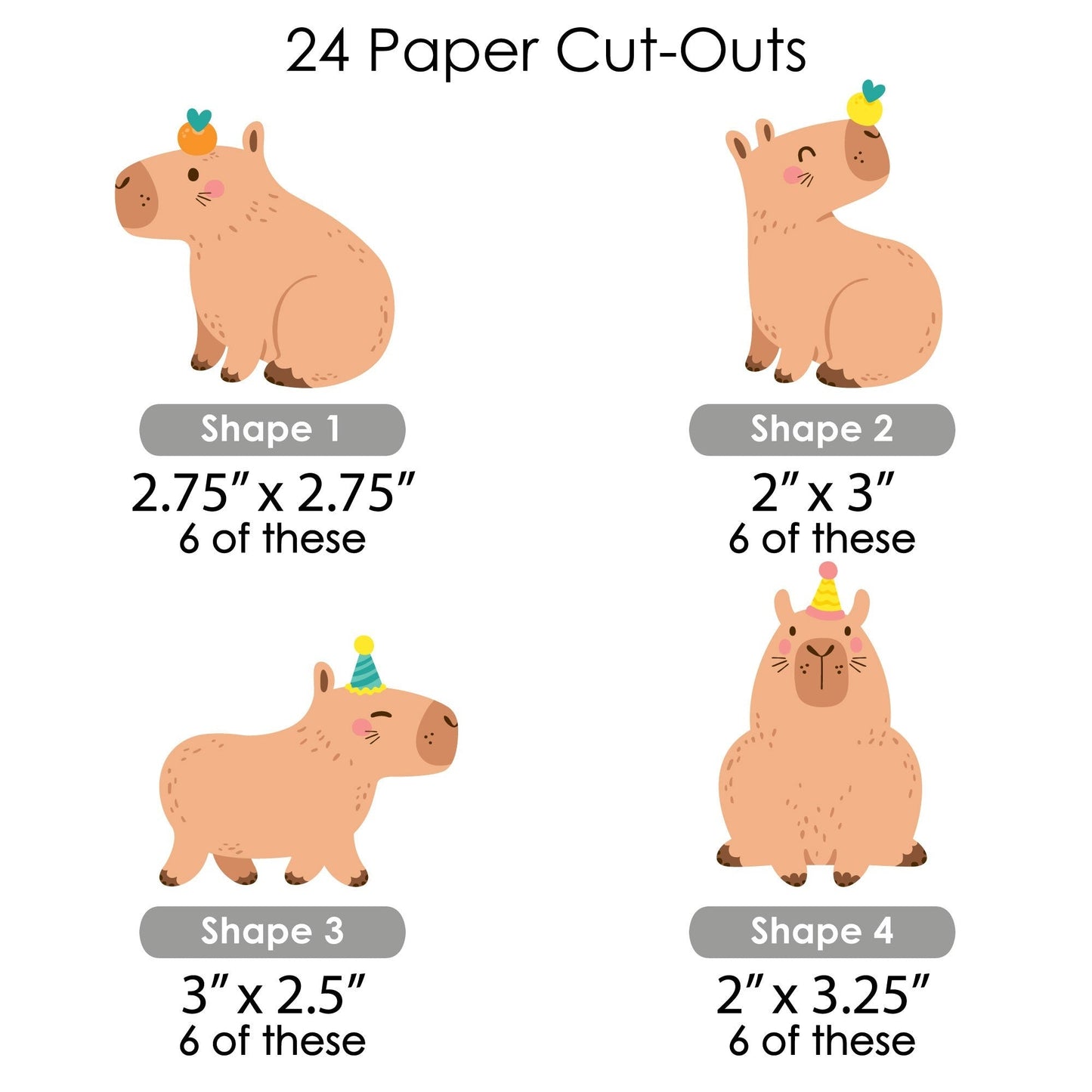 Capy Birthday - Paper Straw Decor - Capybara Party Striped Decorative Straws - Set of 24