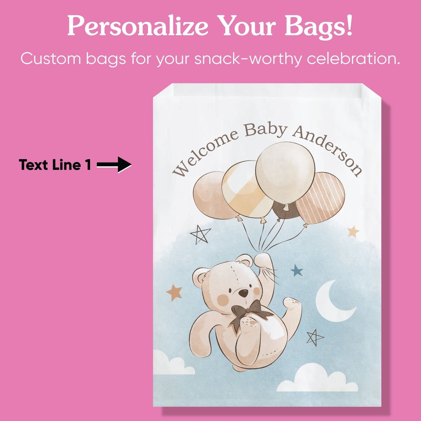Custom Text Paper Treat Bags - We Can Bearly Wait - 100 Ct