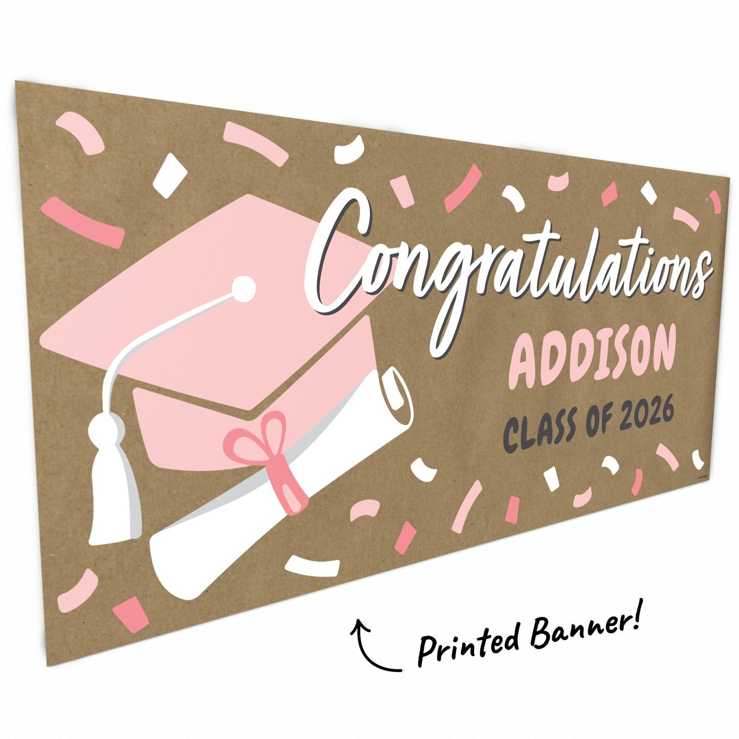 Custom Text Rose Gold Grad Kraft Banner