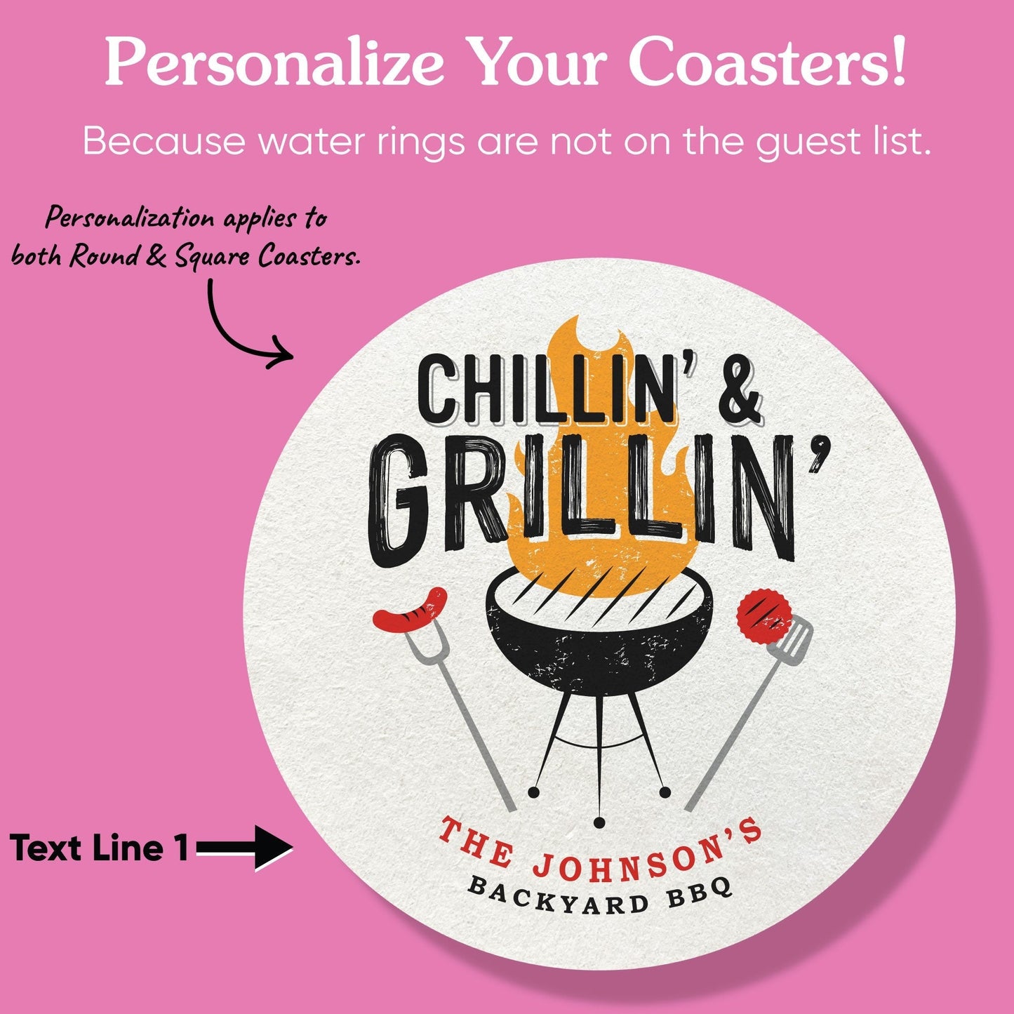 Custom Text Coasters - Chillin' & Grillin'