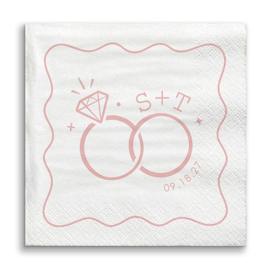 Custom Text - Pink Wedding Rings Napkins