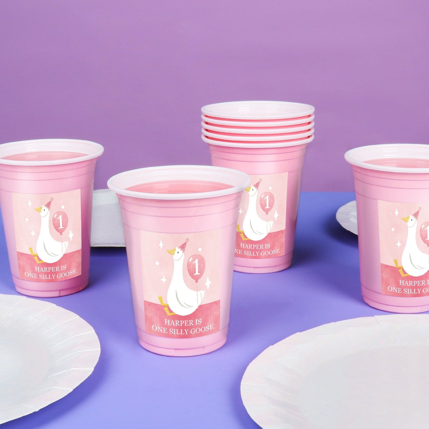 Custom Text Party Cups - One Silly Goose Pink - 16 Ct