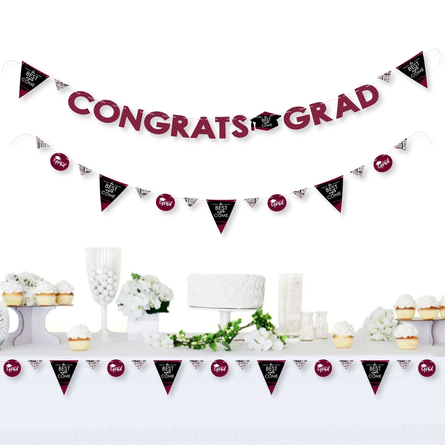 Maroon Grad - Best is Yet to Come - Maroon Graduation Party Letter Banner Decoration - 36 Banner Cutouts and Congrats Grad Banner Letters