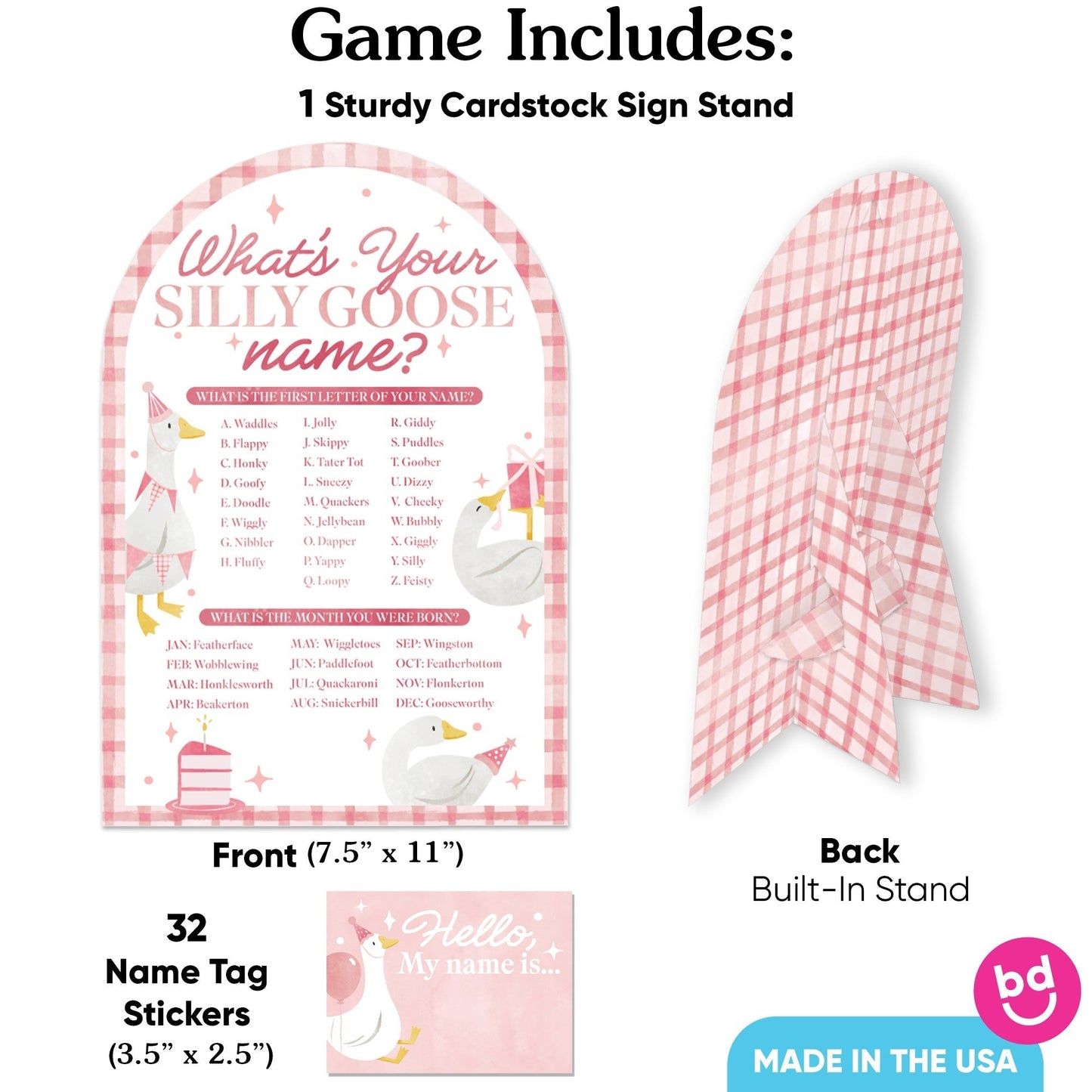 One Silly Goose Pink What's Your Name Party Game