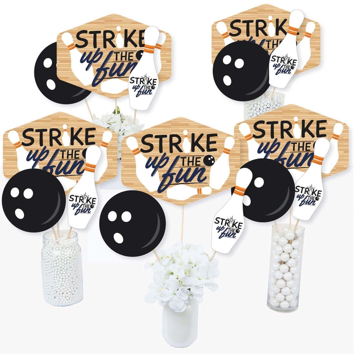Strike Up the Fun - Bowling - Birthday Party or Baby Shower Centerpiece Sticks - Table Toppers - Set of 15
