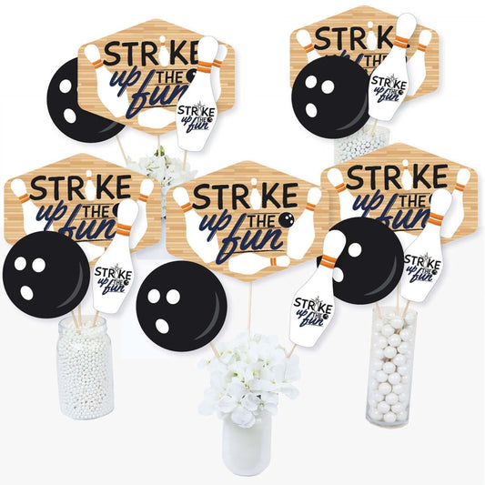 Strike Up the Fun - Bowling - Birthday Party or Baby Shower Centerpiece Sticks - Table Toppers - Set of 15