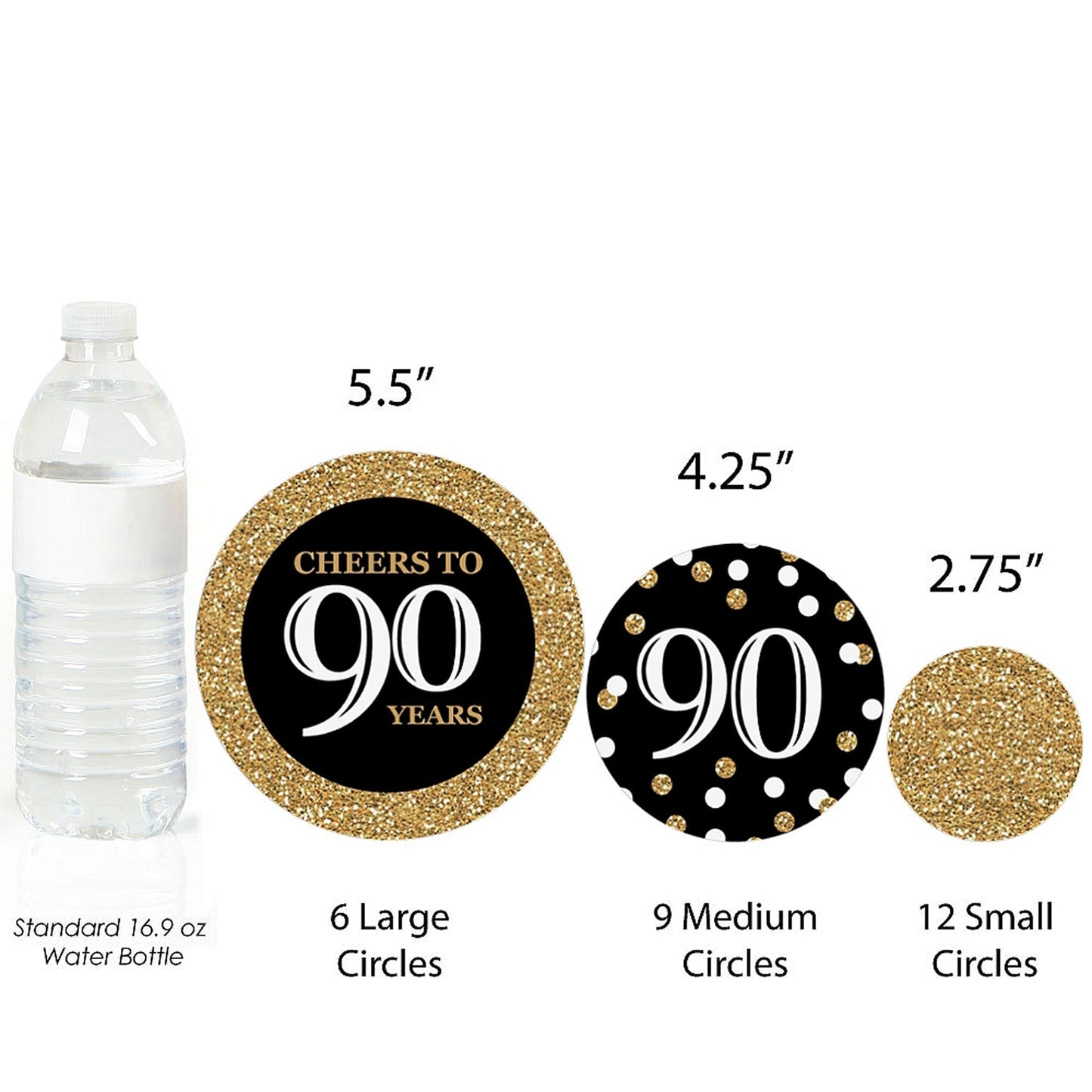 Adult 90th Birthday - Gold - Birthday Party Giant Circle Confetti - Birthday Party Decorations - Large Confetti 27 Count