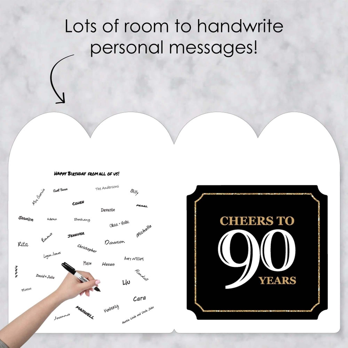 Adult 90th Birthday - Gold - Happy Birthday Giant Greeting Card - Big Shaped Jumborific Card - 16.5 x 22 inches
