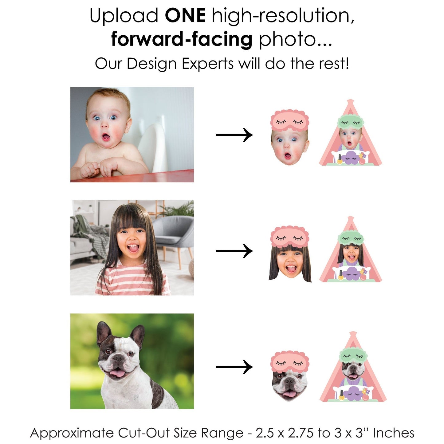 Custom Photo Pajama Party Fun Face Cut-Out Stickers - Set of 24