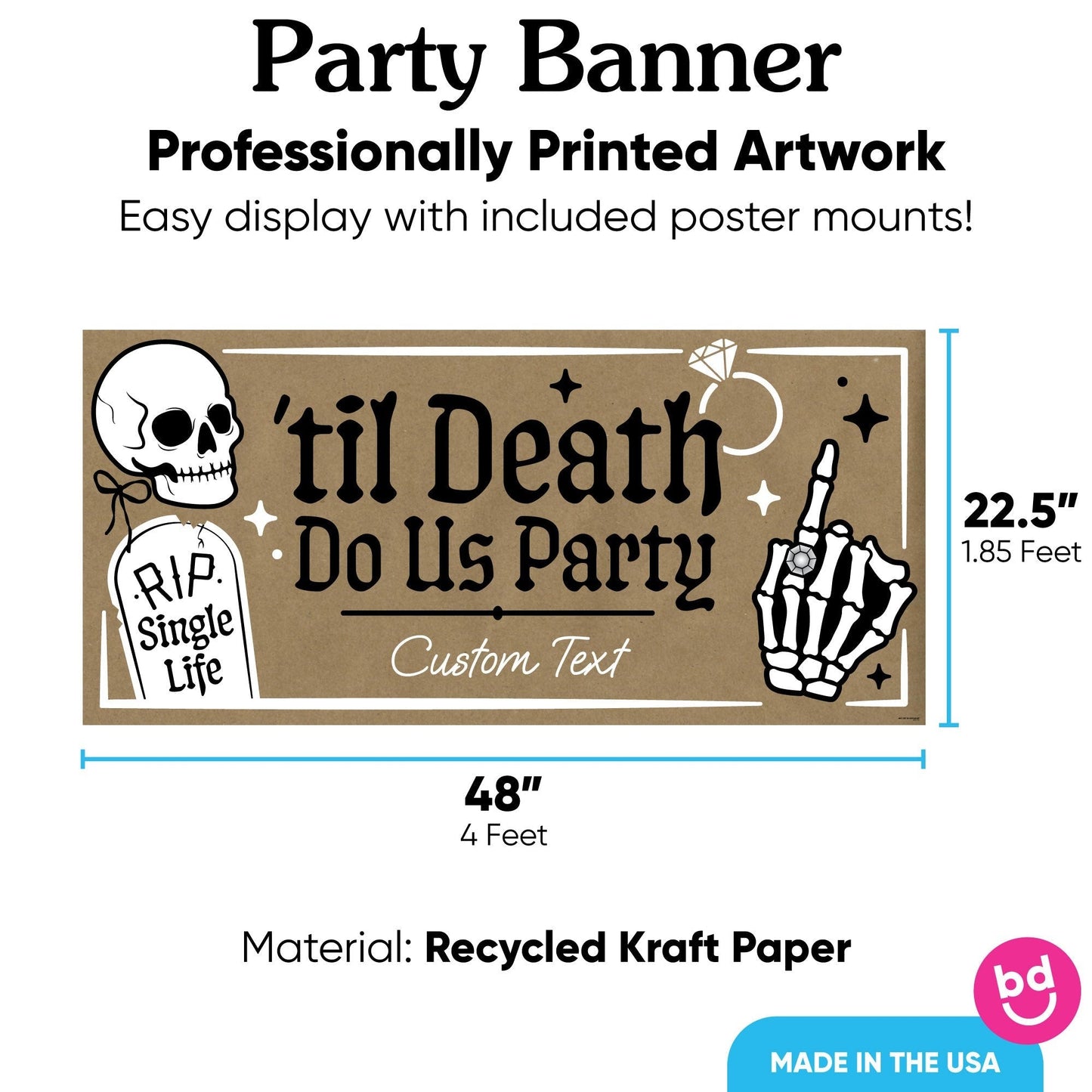 Custom Text Til Death Do Us Party Kraft Banner