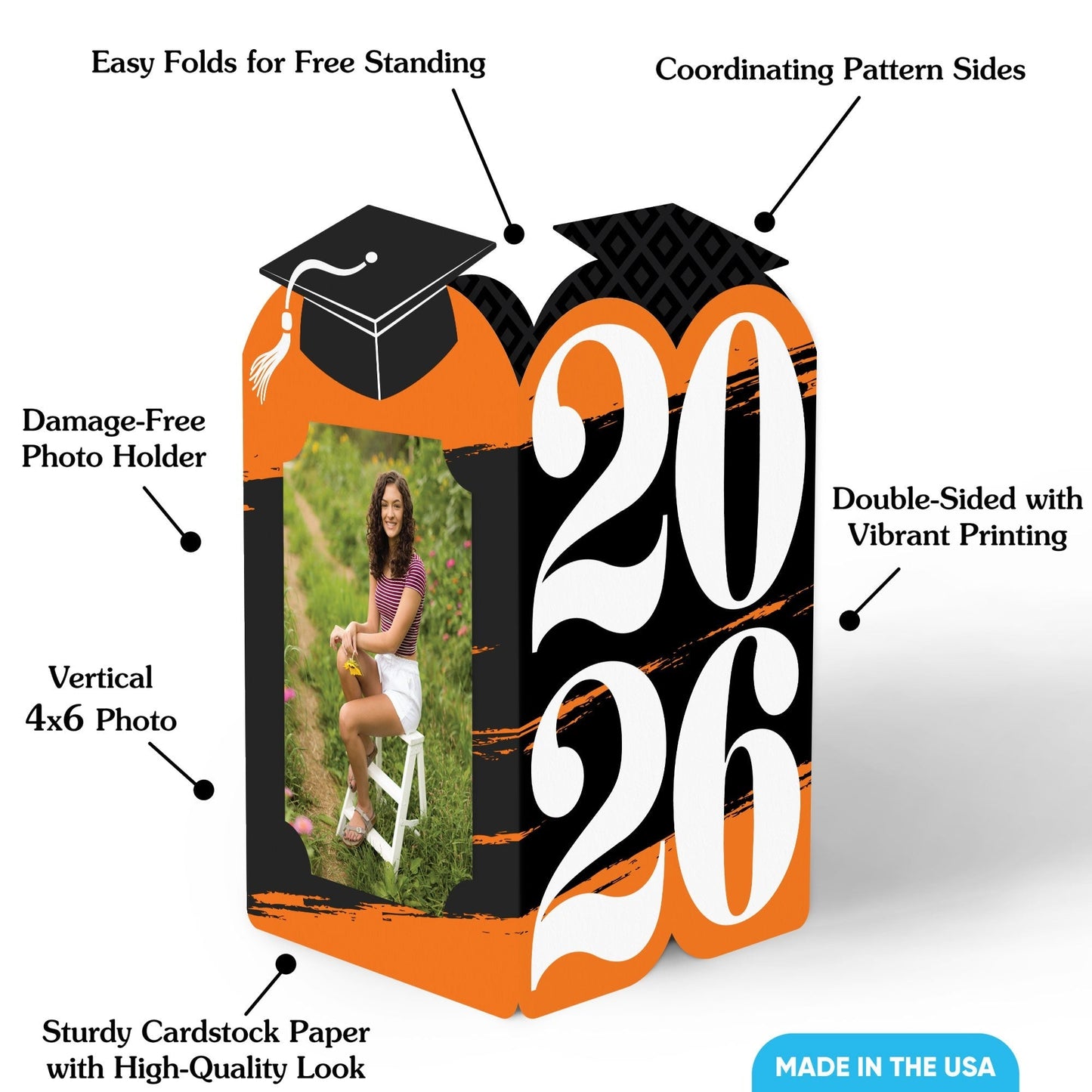 Orange Graduation Photo Centerpieces - 8 Ct
