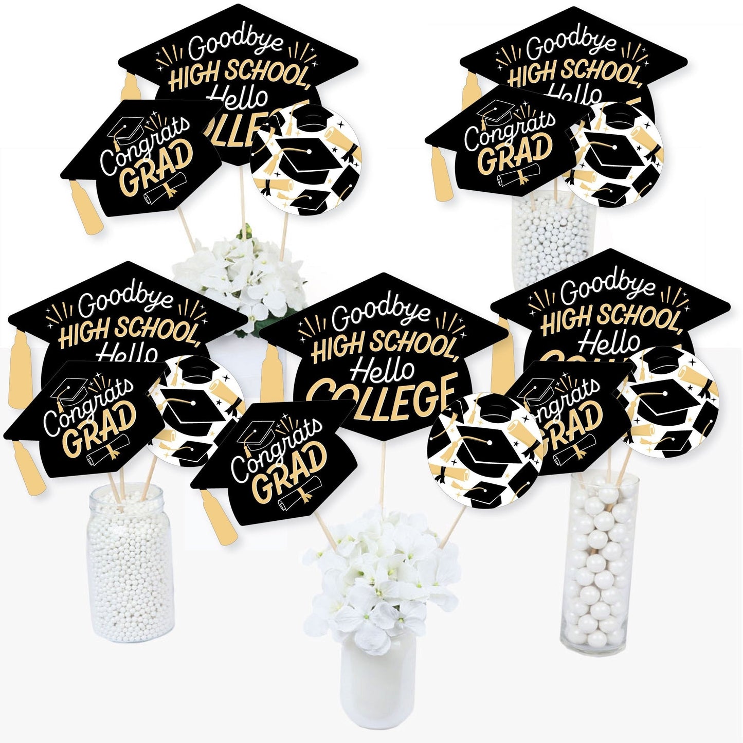 Goodbye High School, Hello College - Graduation Party Centerpiece Sticks - Table Toppers - Set of 15