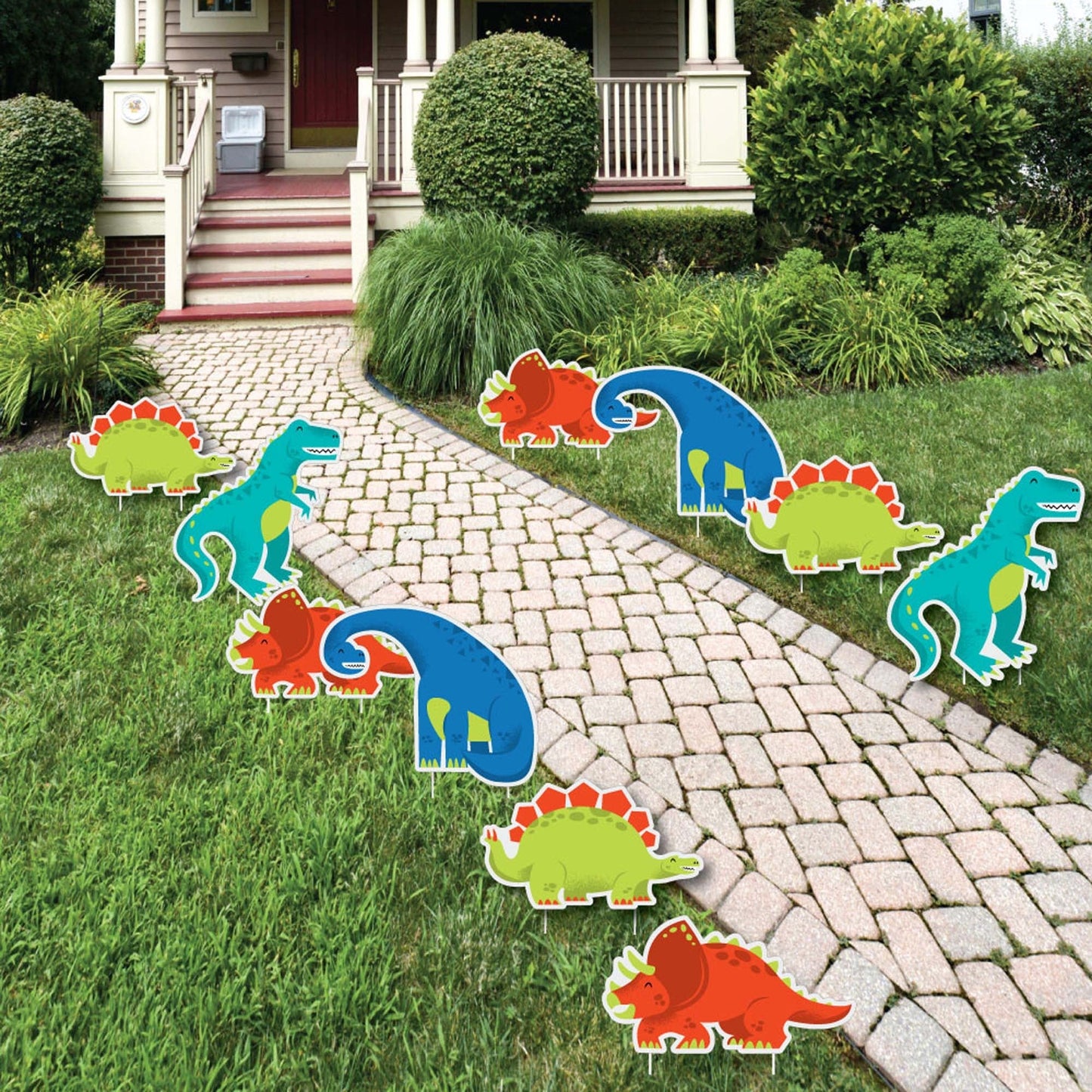 Roar Dinosaur - Trex, Triceratops, Stegosaurus and Brontosaurus Lawn Decorations - Outdoor Dino Mite Baby Shower or Birthday Party Yard Decorations - 10 Piece