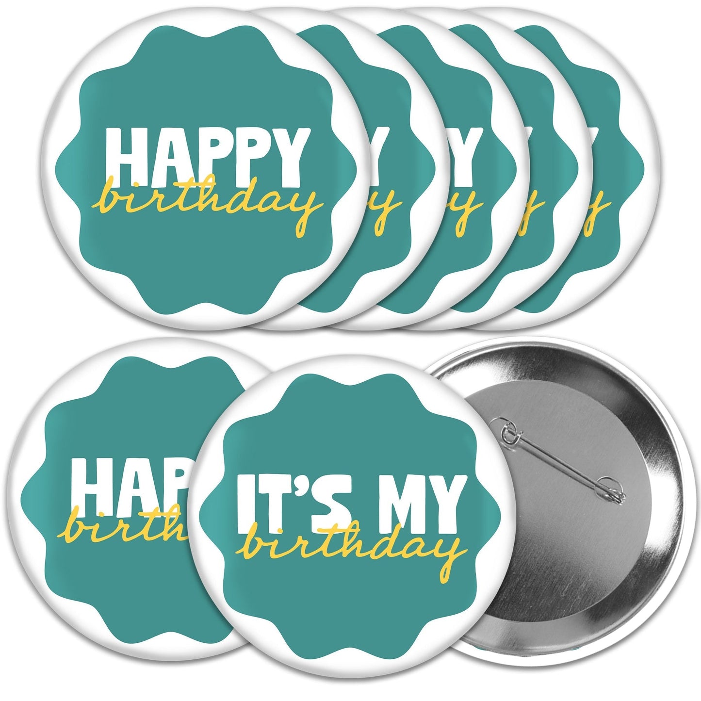 Wavy Birthday Pinback Buttons - 8 Ct