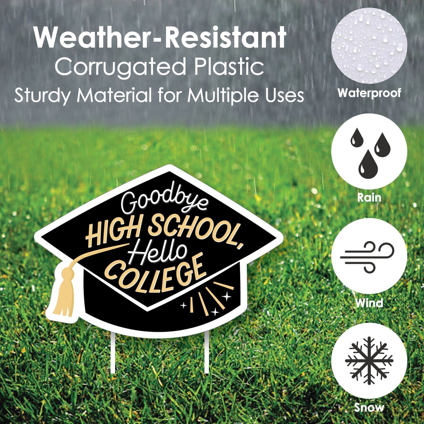 Goodbye High School, Hello College - Grad Cap Lawn Decorations - Outdoor Graduation Party Yard Decorations - 10 Piece