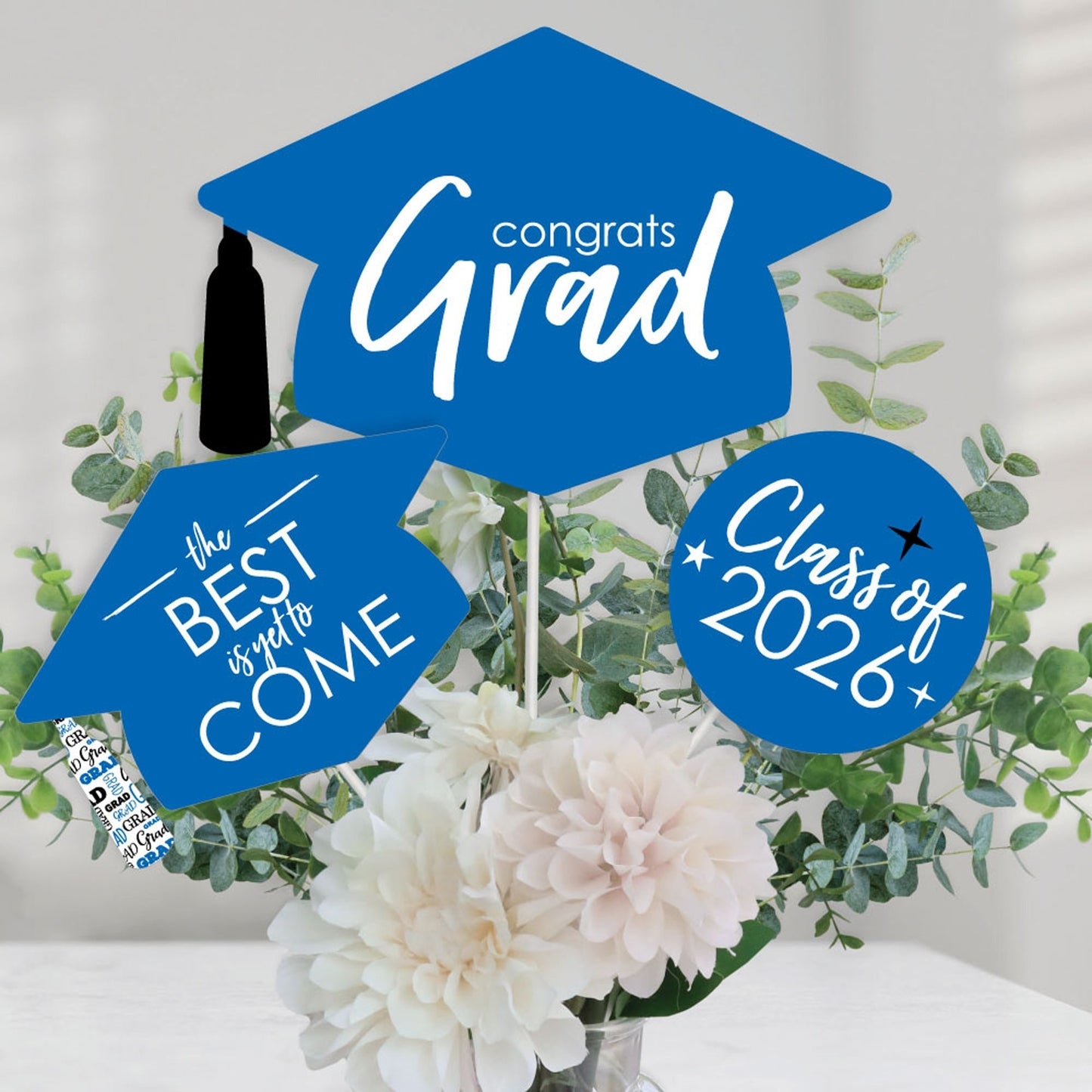 Blue Grad - Best is Yet to Come - 2026 Royal Blue Graduation Party Centerpiece Sticks - Table Toppers - Set of 15