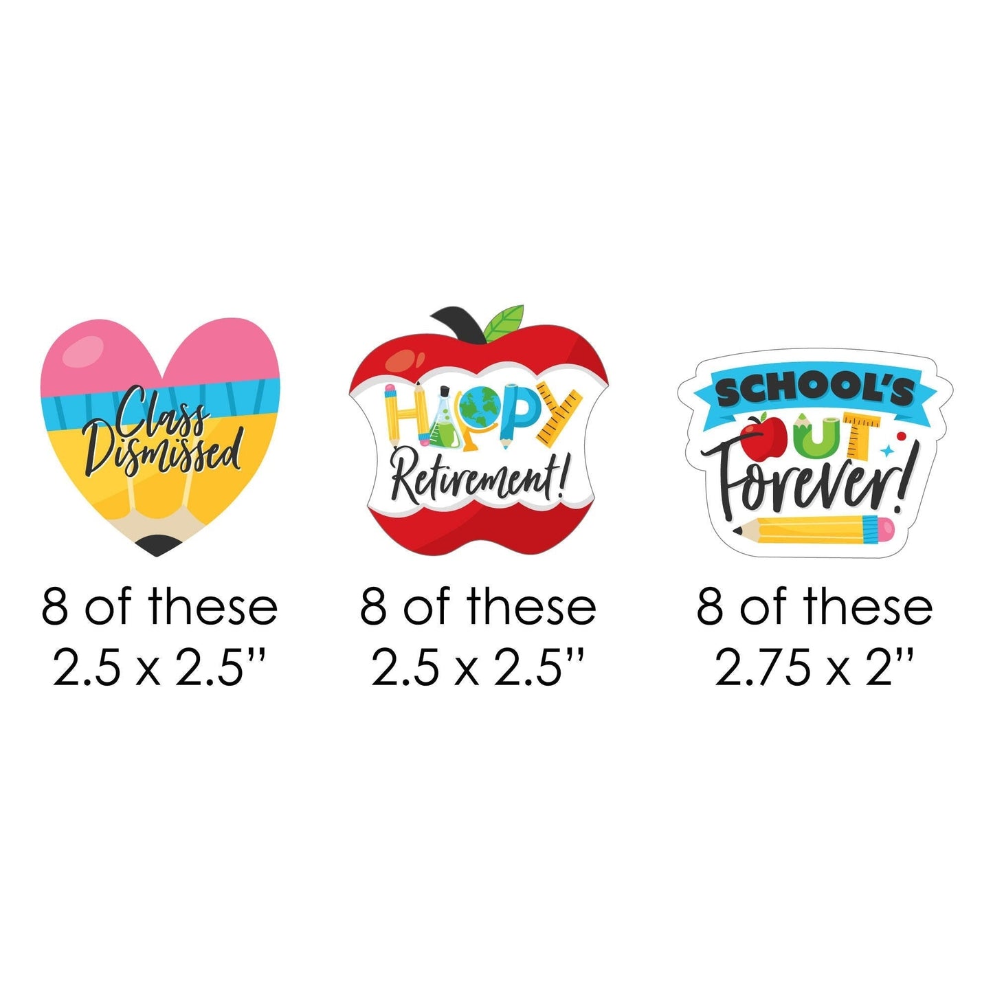 Teacher Retirement - DIY Shaped Happy Retirement Party Cut-Outs - 24 Count