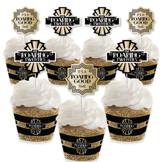 Roaring 20's - Cupcake Decorations - 1920s Art Deco Jazz Party Cupcake Wrappers and Treat Picks Kit - Set of 24