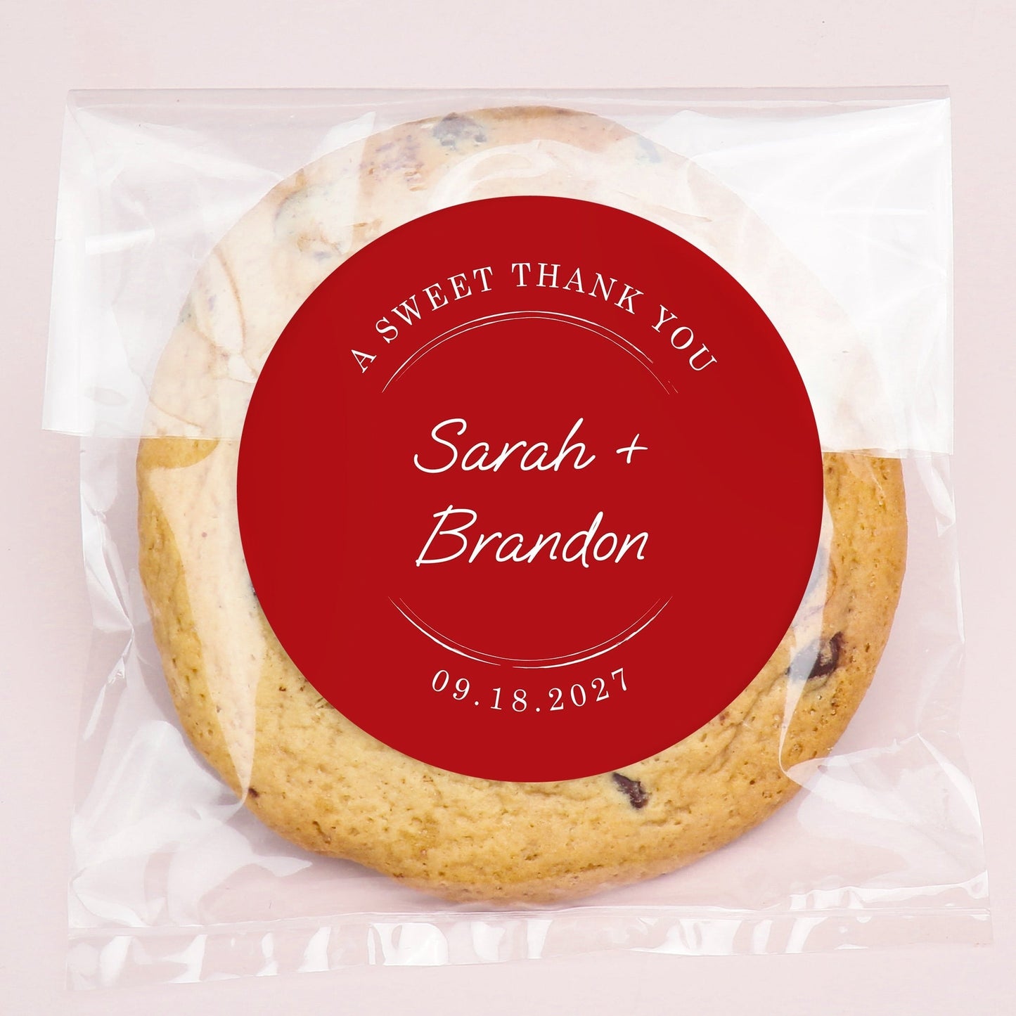 Custom Text Stickers & Clear Cookie Bags - Cherry Red Thank You