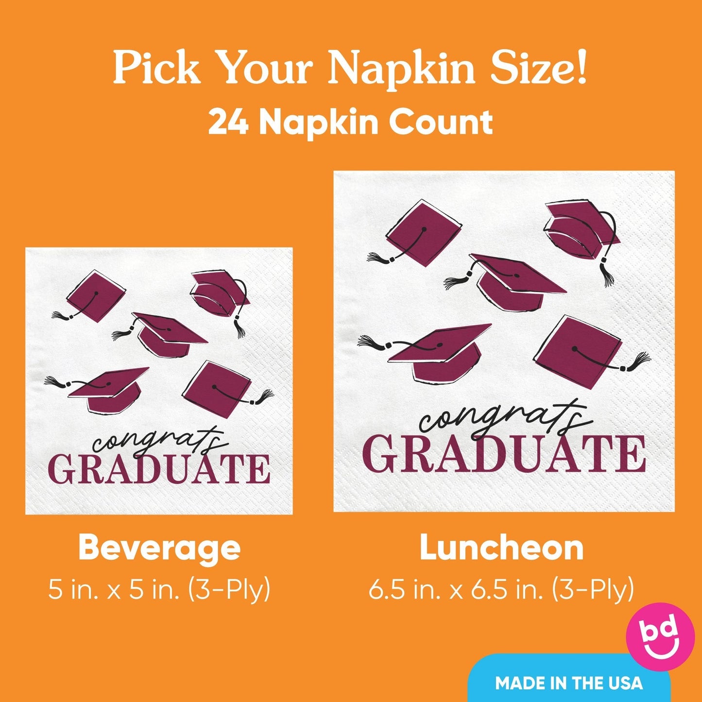 Napkins - Maroon Graduation - 24 Ct