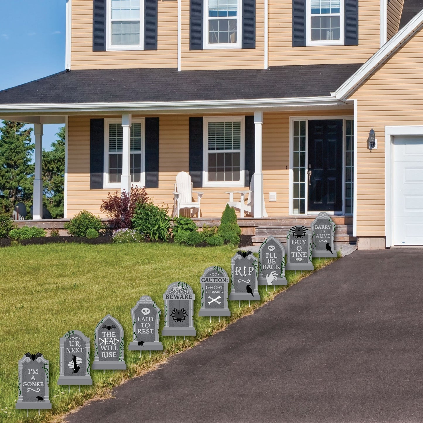 Creepy Cemetery - Lawn Decorations - Outdoor Spooky Halloween Tombstone Party Yard Decorations - 10 Piece