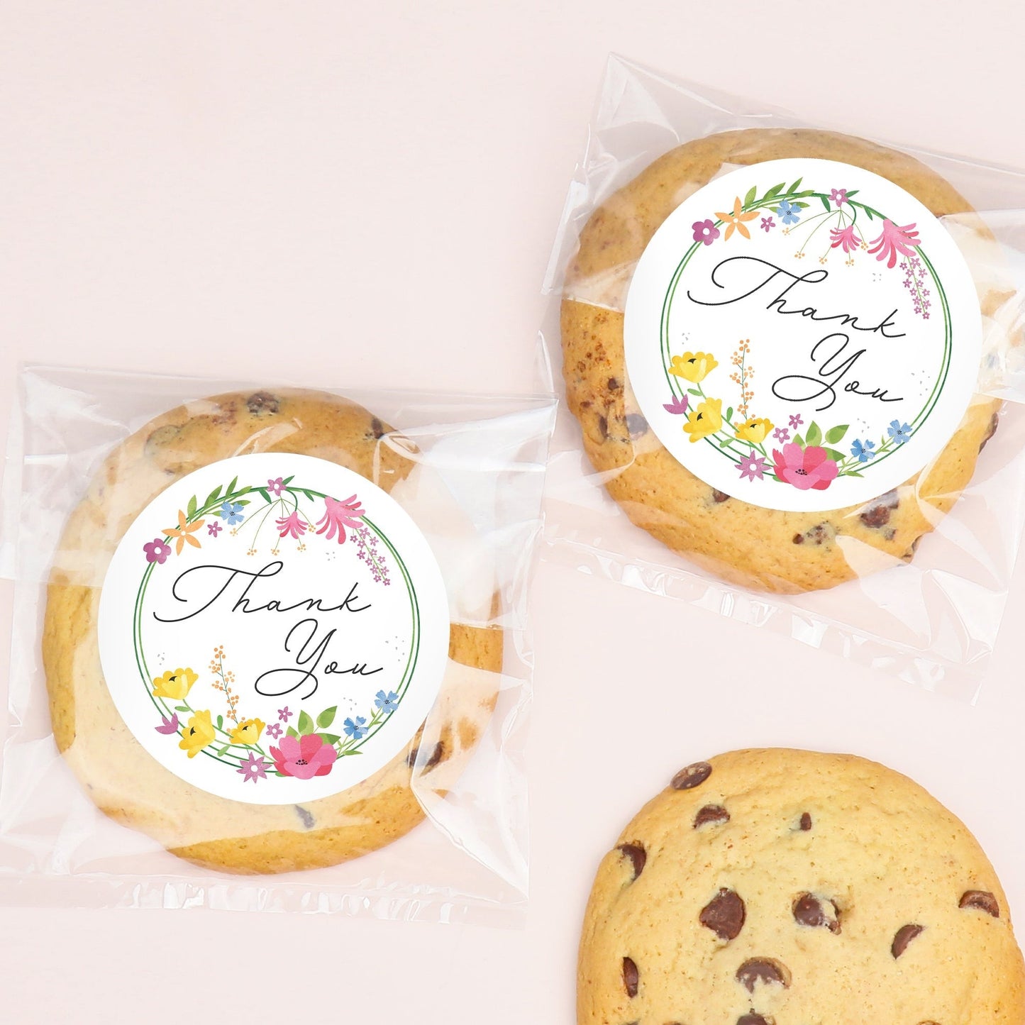 Wildflowers Thank You Wedding Stickers & Clear Cookie Bags - 25 Ct