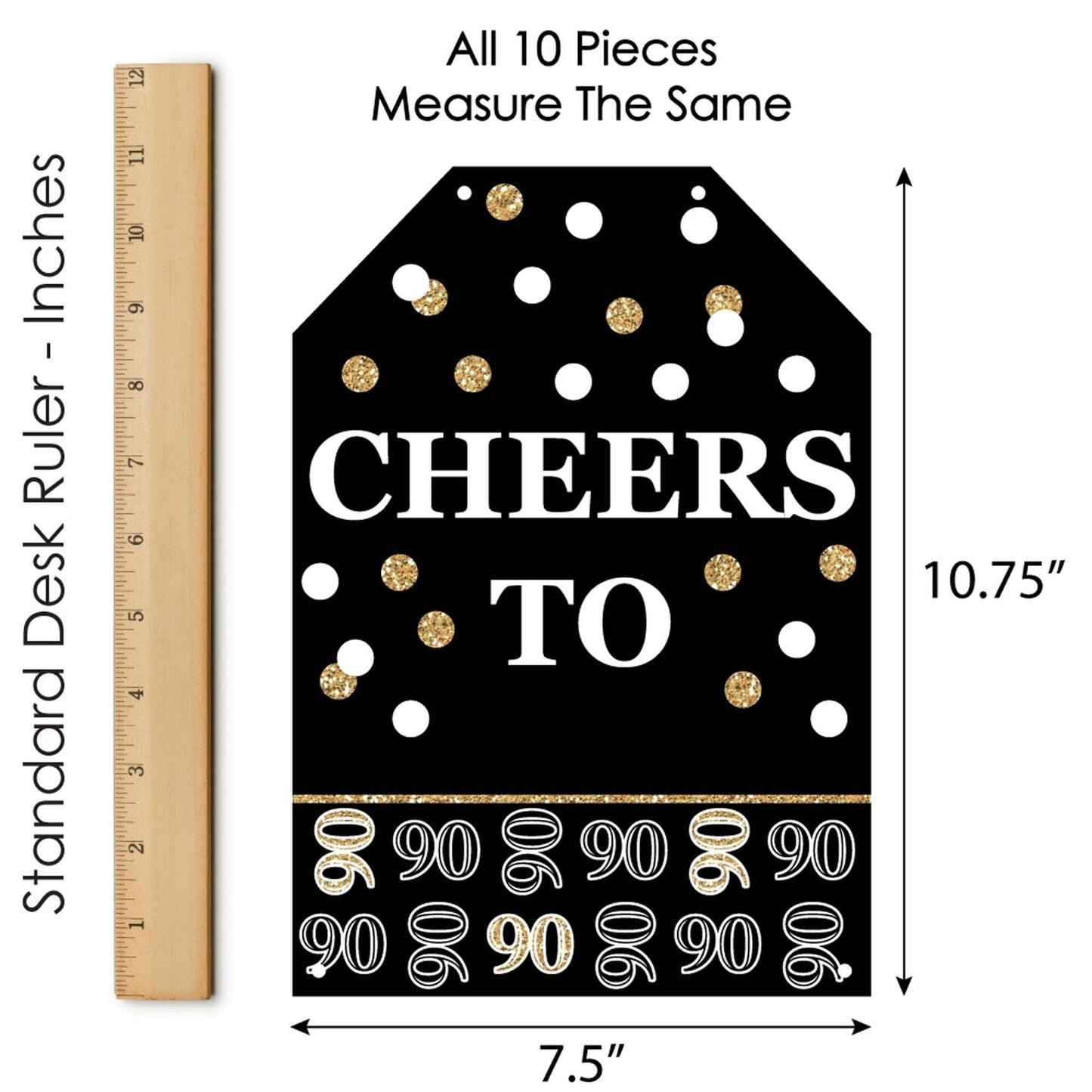 Adult 90th Birthday - Gold - Hanging Vertical Paper Door Banners - Birthday Party Wall Decoration Kit - Indoor Door Decor