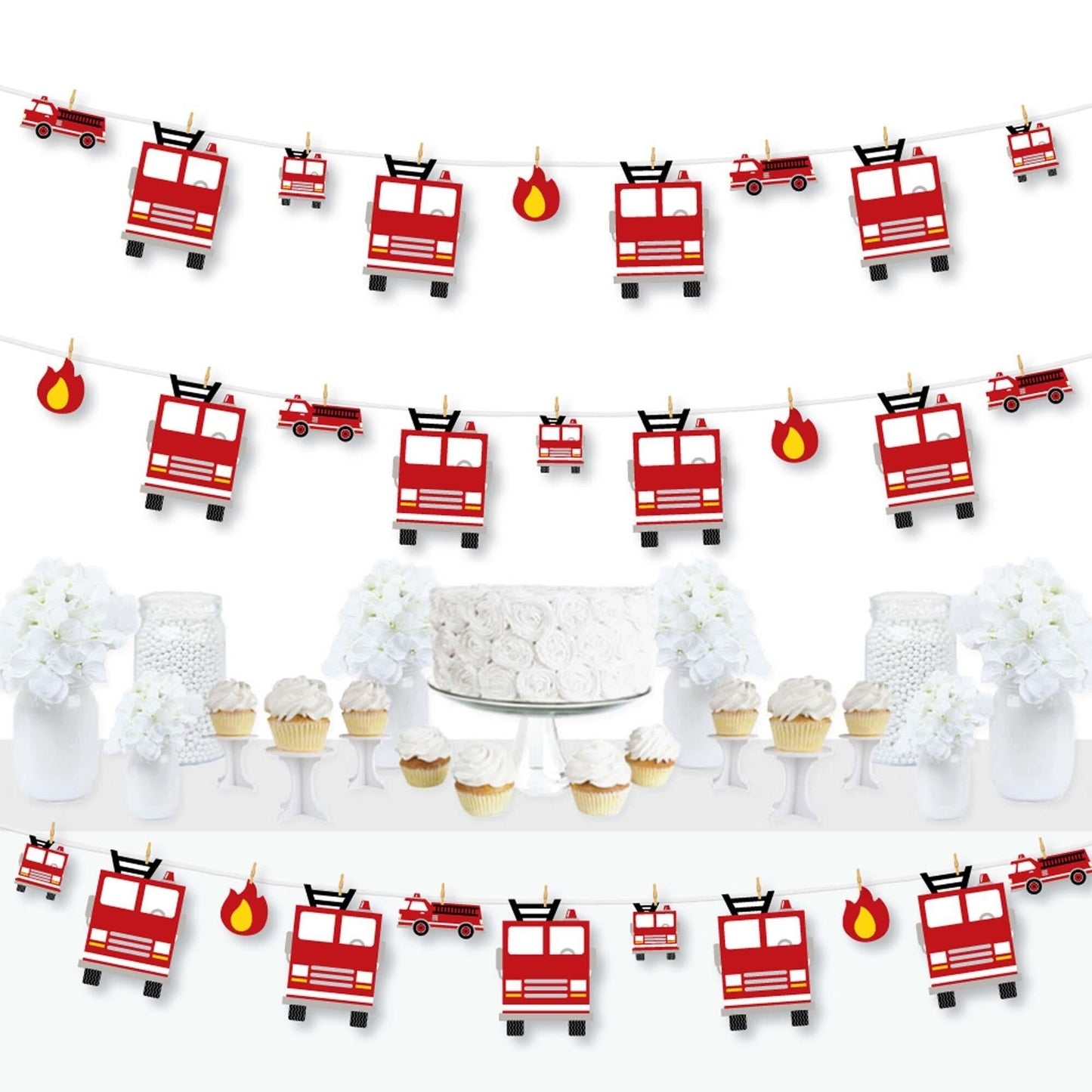 Fired Up Fire Truck - Firefighter Firetruck Baby Shower or Birthday Party DIY Decorations - Clothespin Garland Banner - 44 Pieces