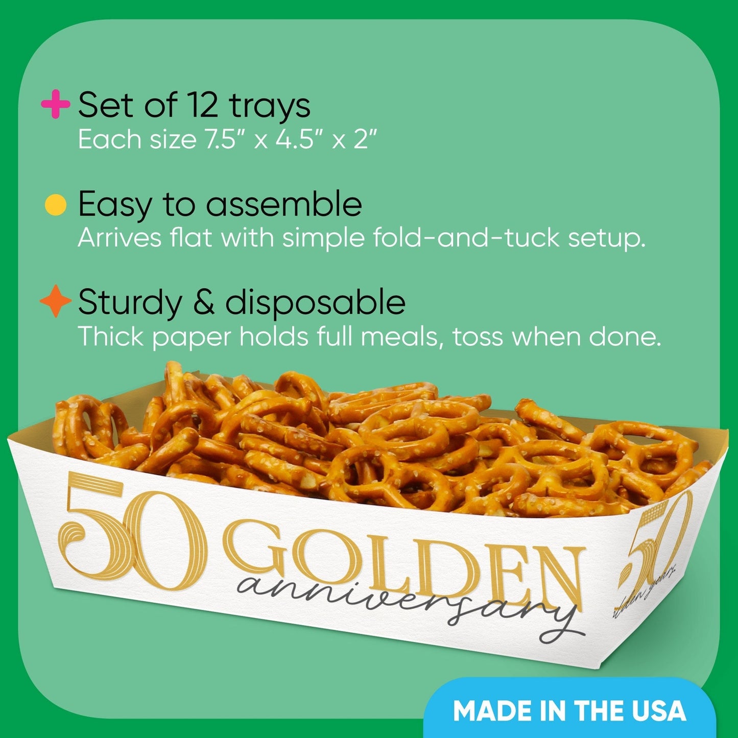 50th Wedding Anniversary Paper Food Trays - 12 Ct