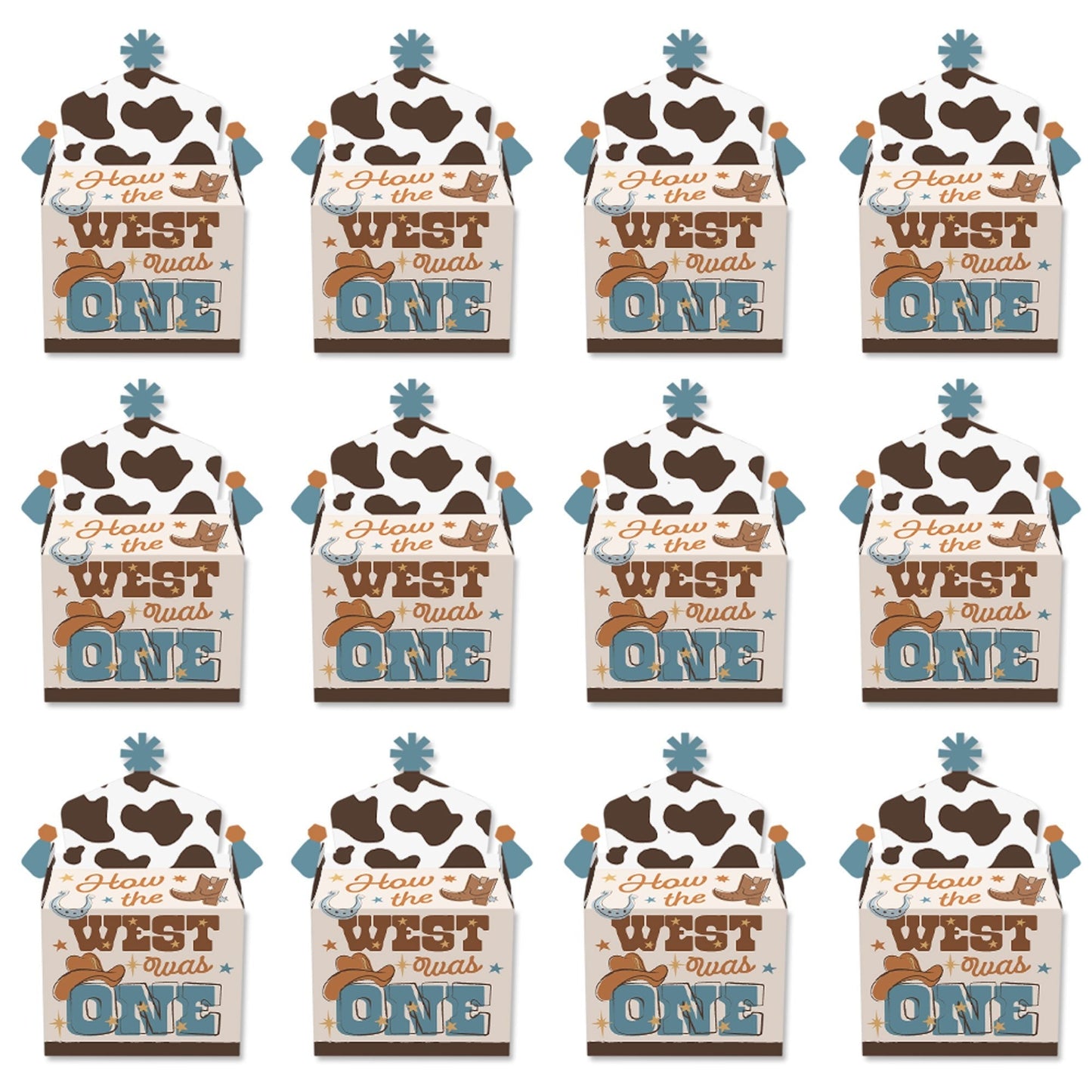 My First Rodeo - Treat Box Party Favors - Little Cowboy 1st Birthday Party Goodie Gable Boxes - Set of 12