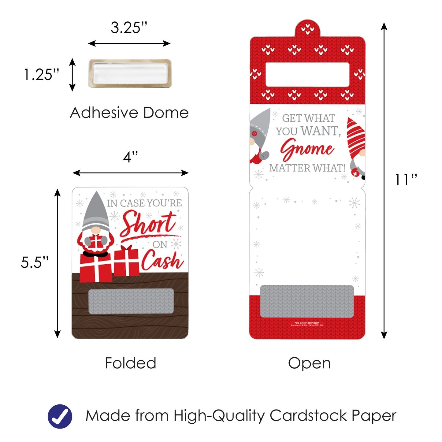 Christmas Gnomes - DIY Assorted Holiday Party Cash Holder Gift - Funny Money Cards - Set of 6