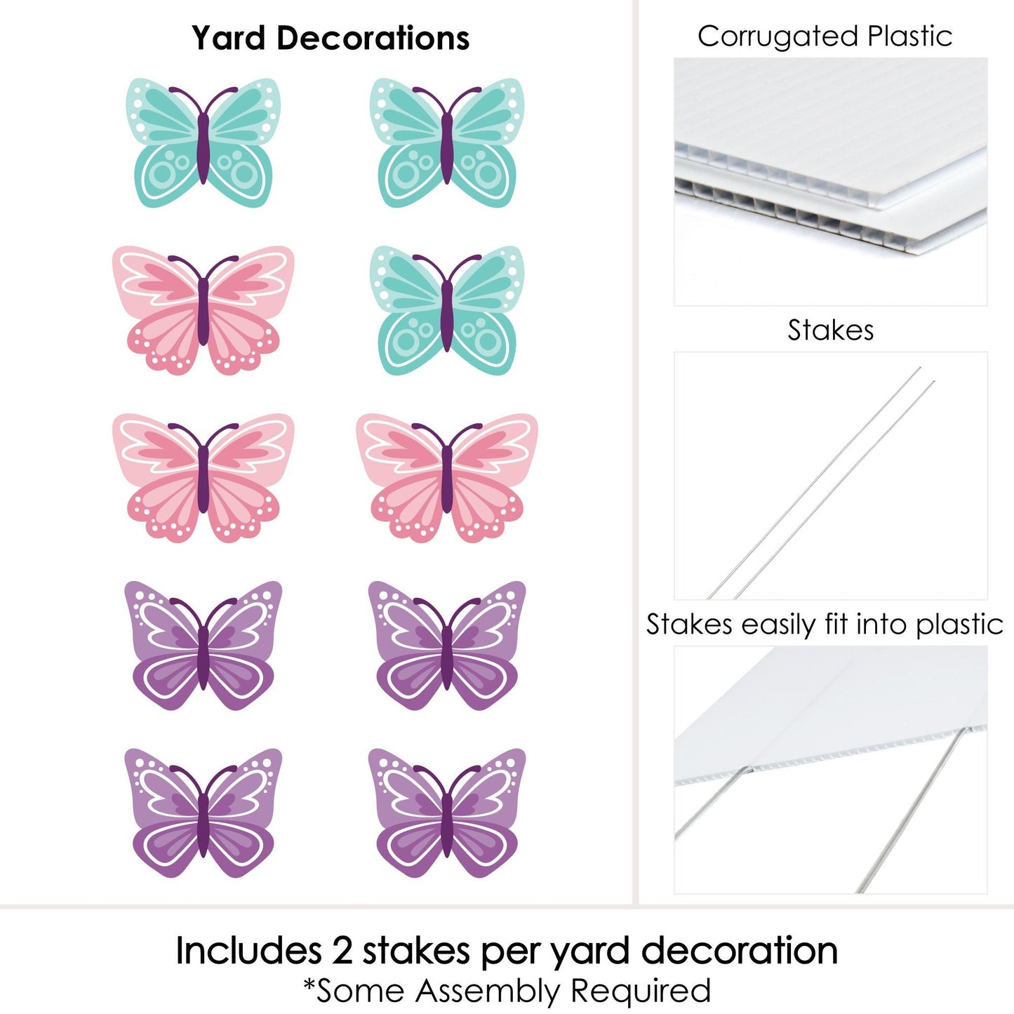 Beautiful Butterfly - Lawn Decorations - Outdoor Floral Baby Shower or Birthday Party Yard Decorations - 10 Piece