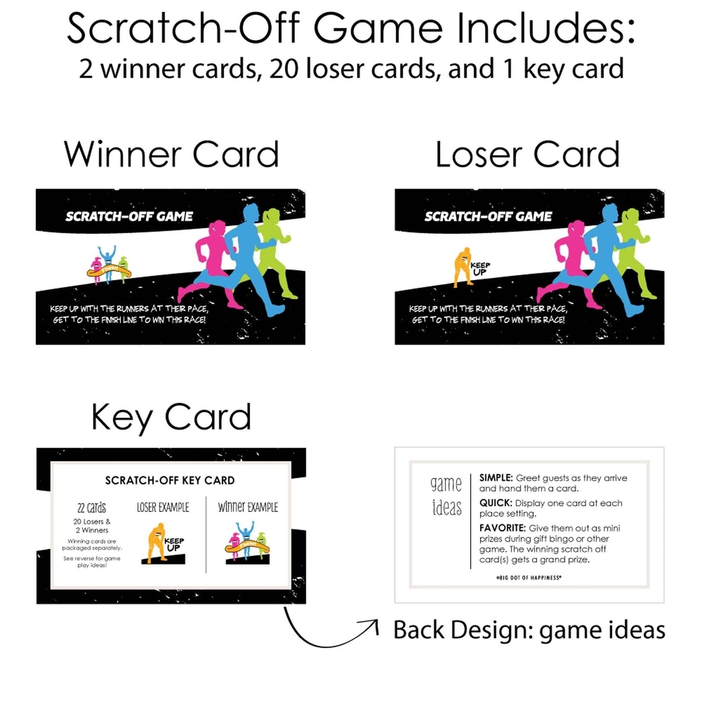 Set The Pace - Running - Track, Cross Country or Marathon Party Scratch Off Cards - 22 Cards