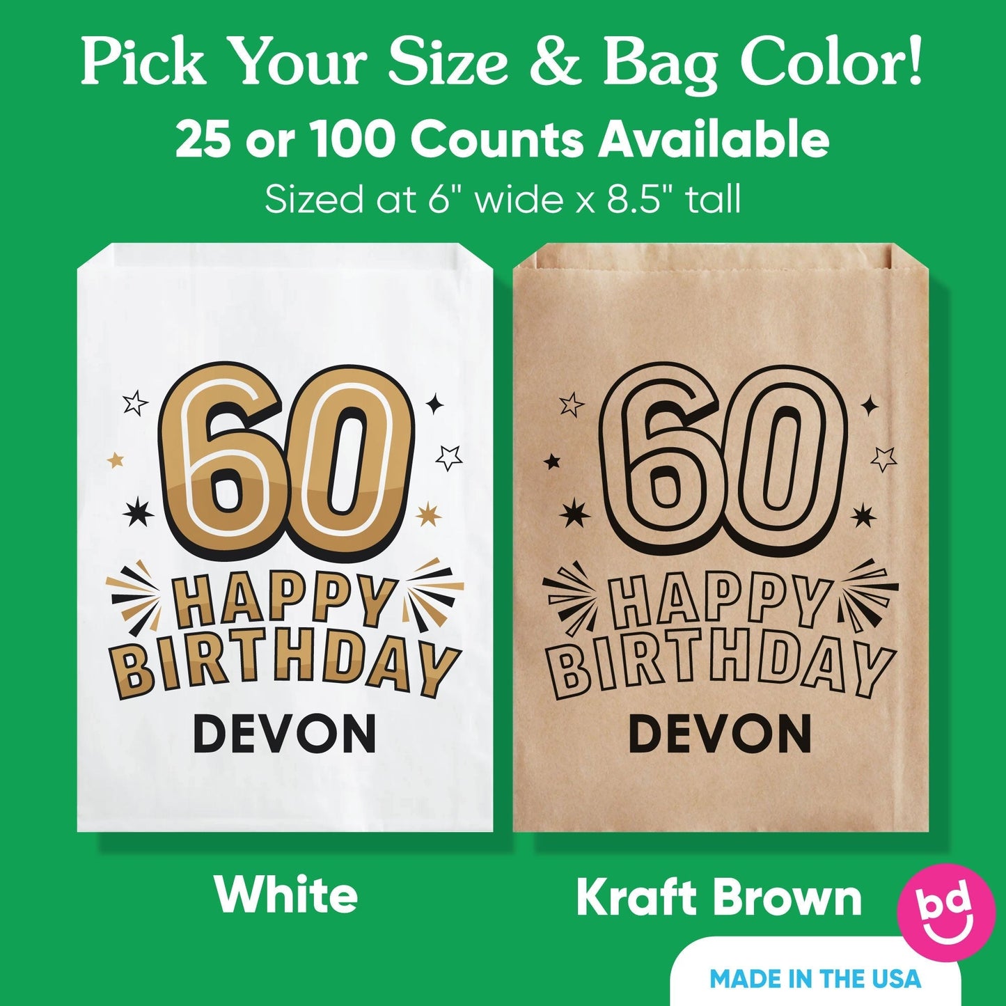 Custom Text Paper Treat Bags - 60th Birthday