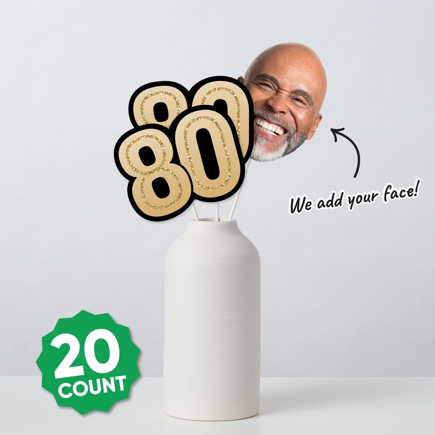 Custom Photo 80th Birthday Face Cutout Essentials - 20 Ct