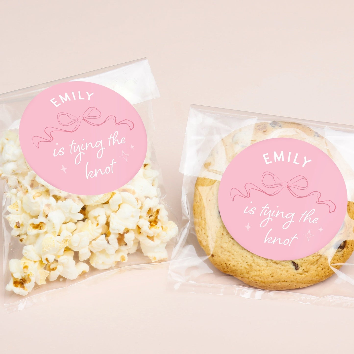 Custom Text Stickers & Clear Cookie Bags - Tying The Knot