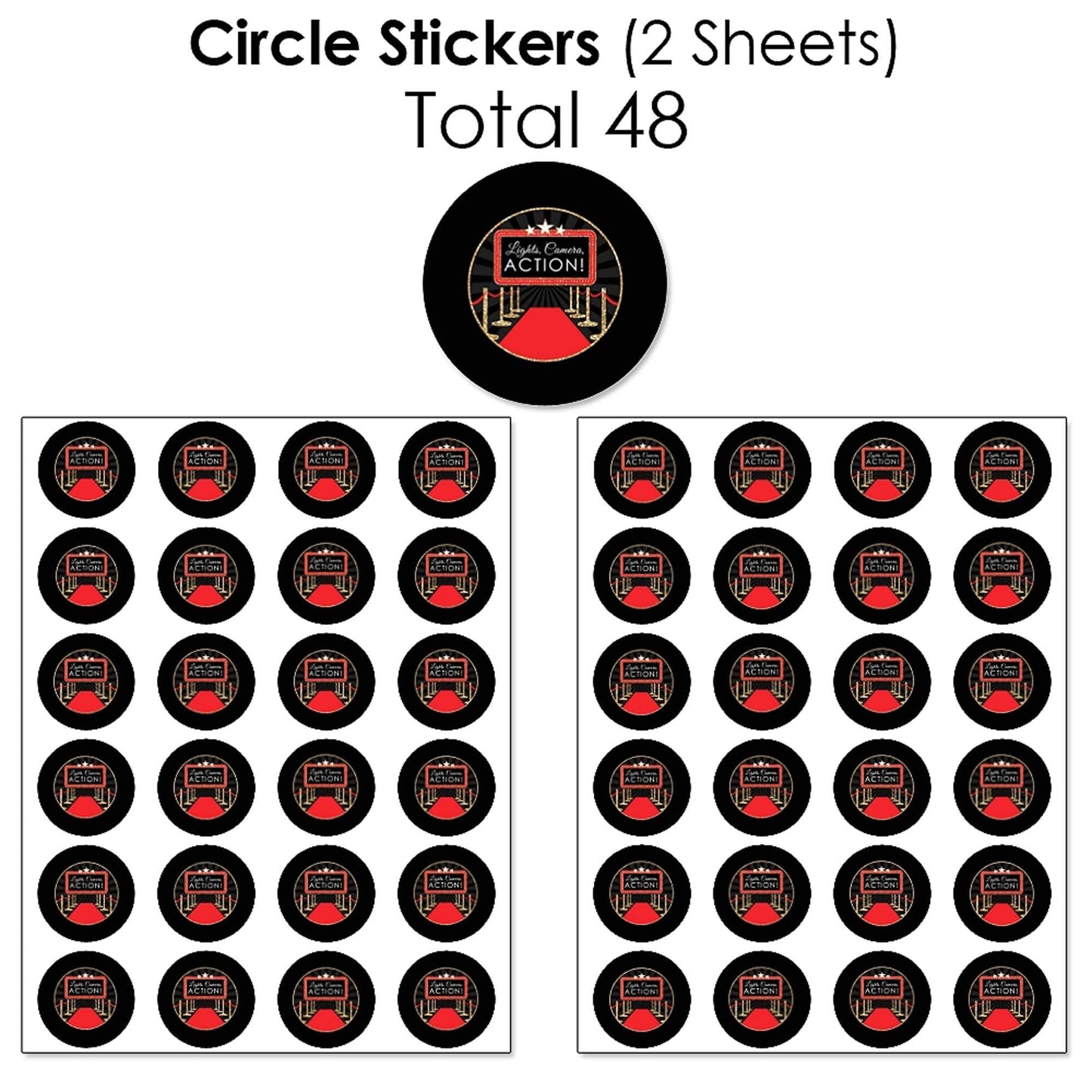 Red Carpet - Mini Candy Bar Wrappers, Round Candy Stickers and Circle Stickers - Movie Night Party Candy Favor Sticker Kit - 304 Pieces