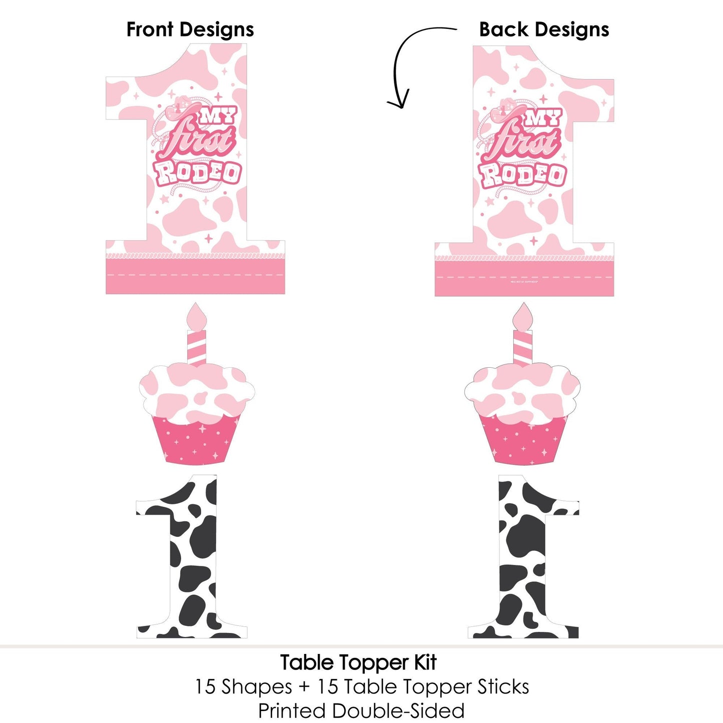 Pink First Rodeo - Cowgirl 1st Birthday Party Centerpiece Sticks - Table Toppers - Set of 15