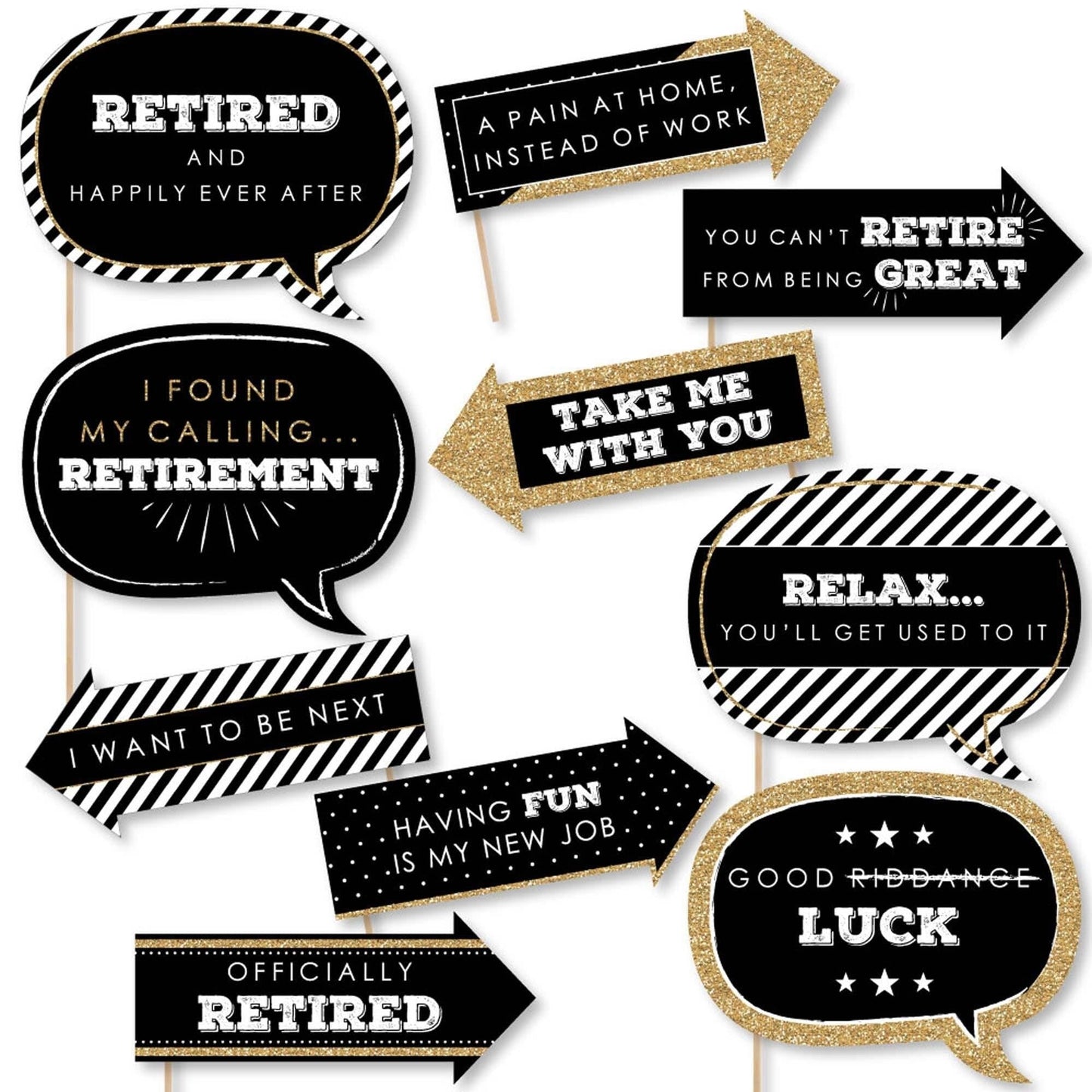 Funny Happy Retirement - 10 Piece Retirement Party Photo Booth Props Kit