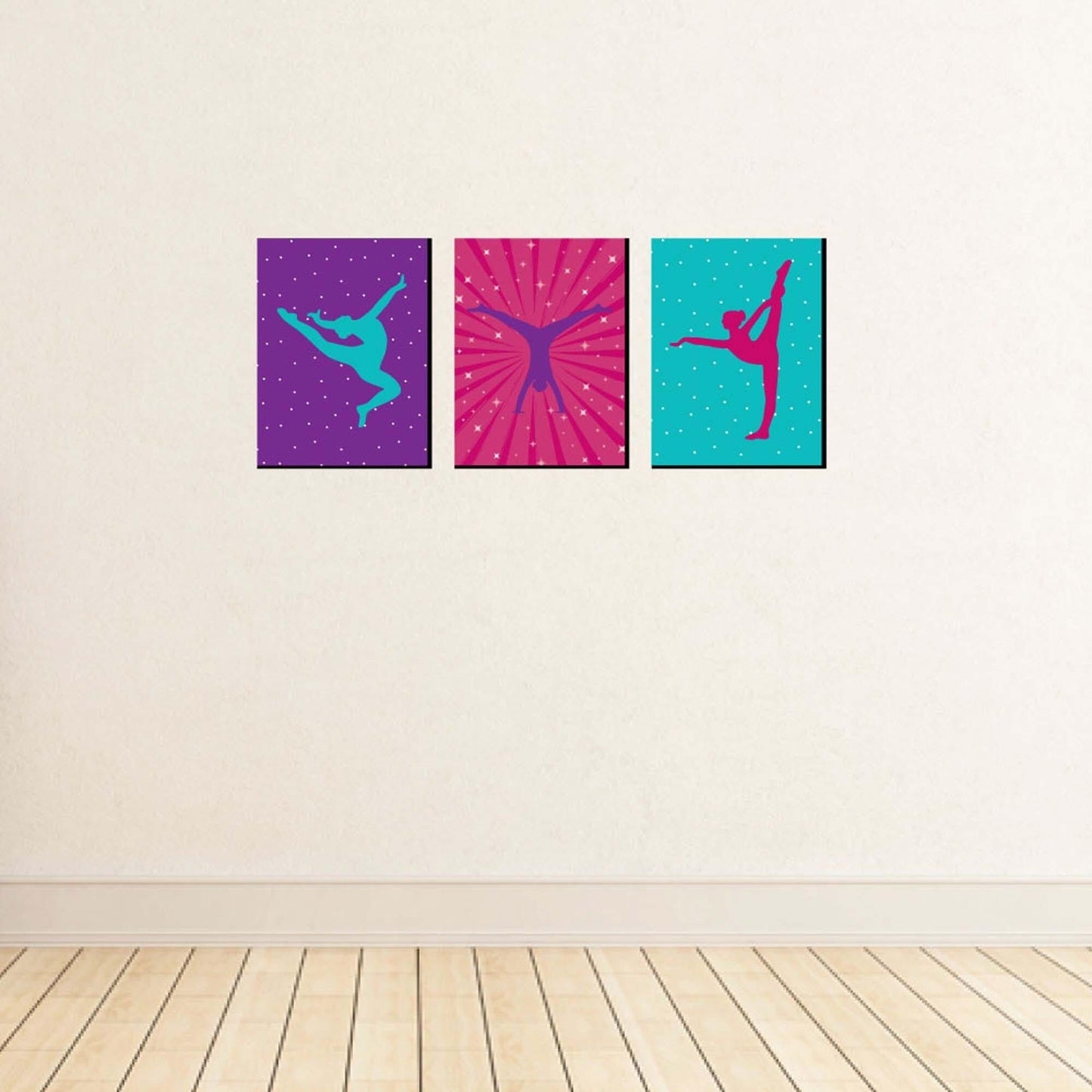 Tumble, Flip and Twirl - Gymnastics - Sports Themed Wall Art, Kids Room Decor and Game Room Home Decorations - 7.5 x 10 inches - Set of 3 Prints