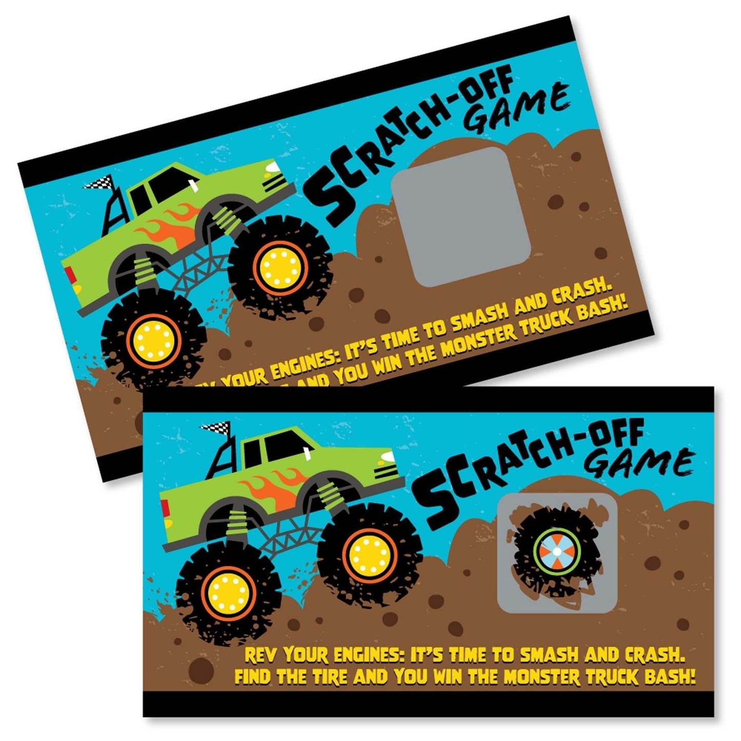 Smash and Crash - Monster Truck - Boy Birthday Party Game Scratch Off Cards - 22 Count