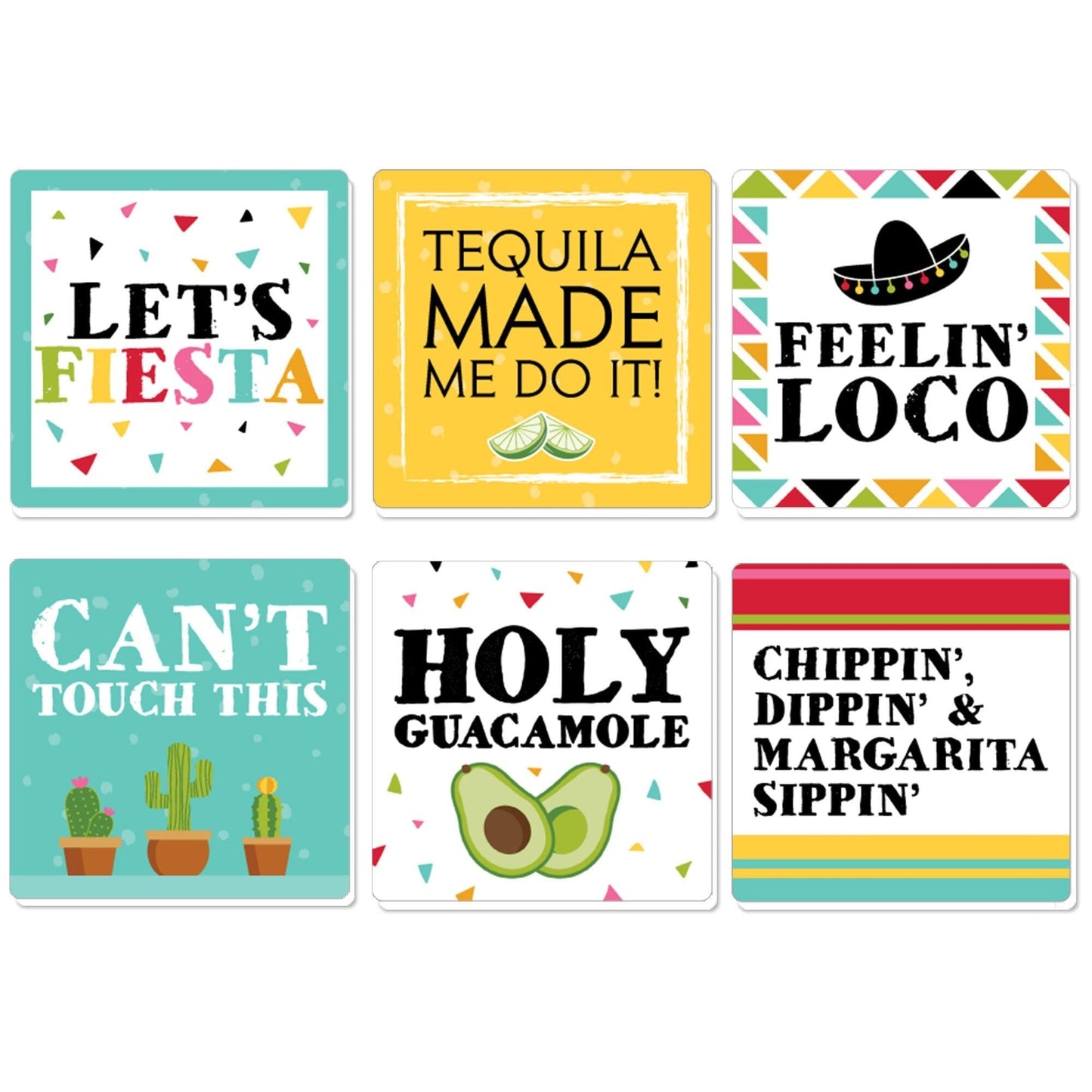 Let's Fiesta - Funny Mexican Fiesta Decorations - Drink Coasters - Set of 6
