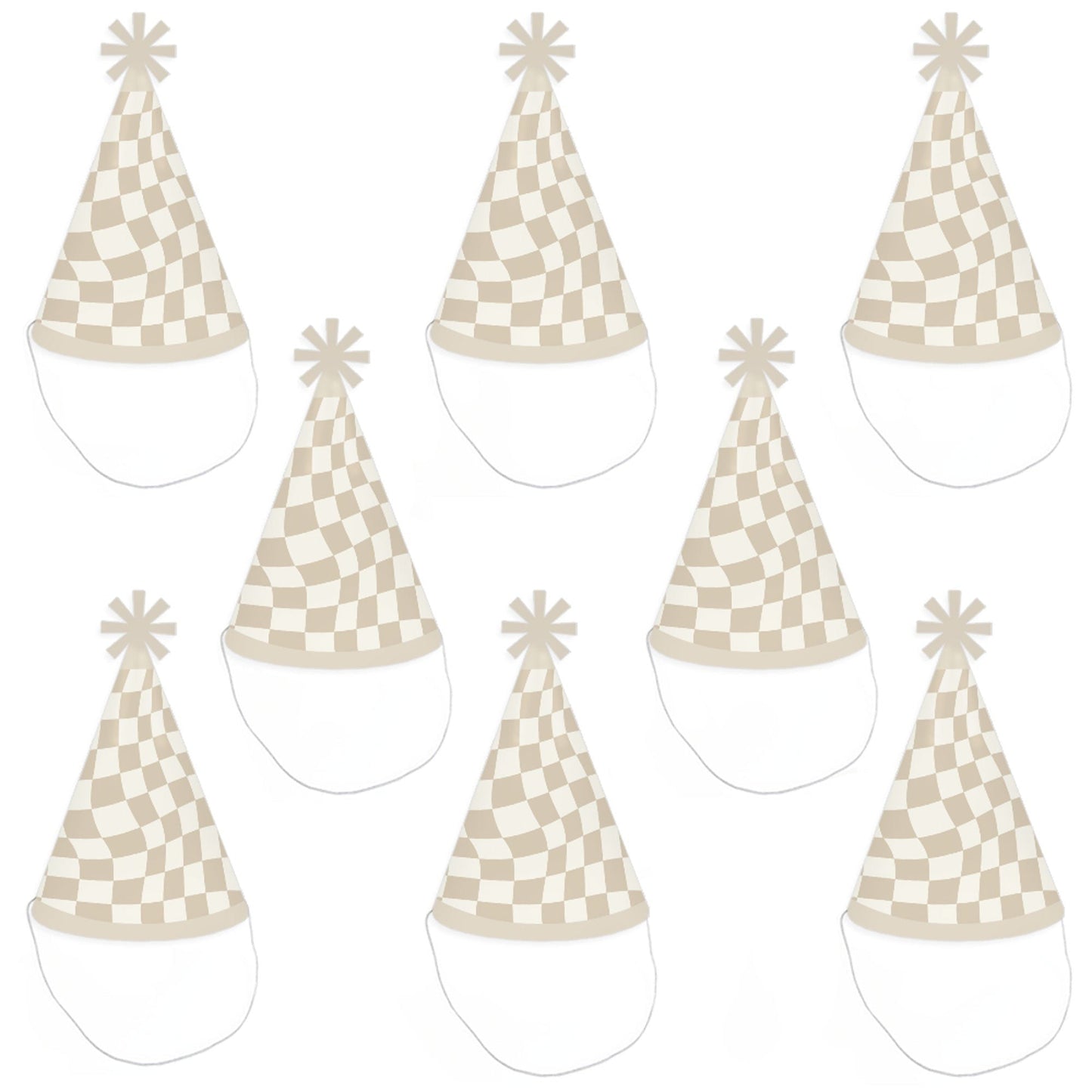 Checkered Party - Cone Happy Birthday Party Hats for Kids and Adults - Set of 8 (Standard Size)