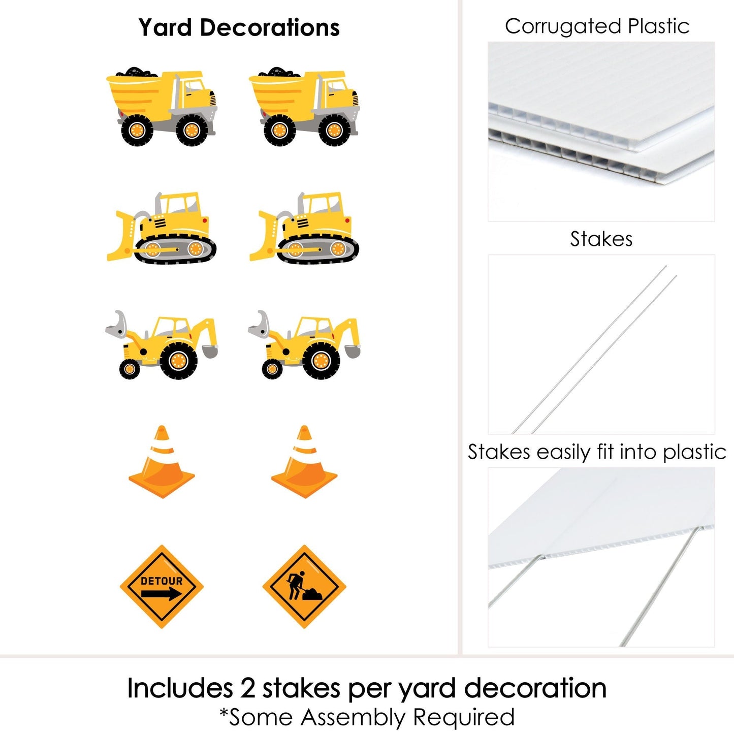 Dig It - Construction Party Zone - Dump Truck Bulldozer Excavator Orange Traffic Cone Lawn Decorations - Outdoor Baby Shower or Birthday Party Yard Decorations - 10 Piece