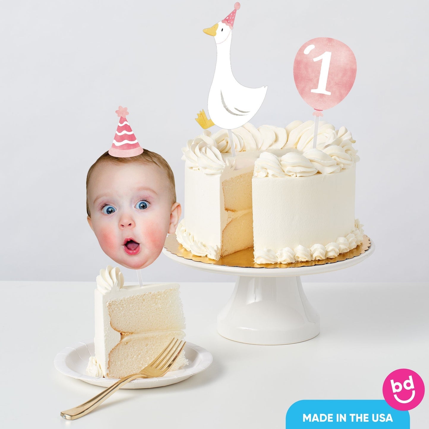 Custom Photo Pink Silly Goose Cake Topper - 3 Pc