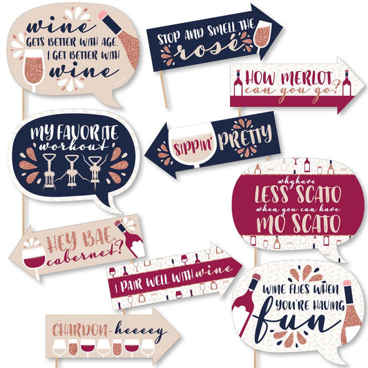 Funny But First, Wine - 10 Piece Wine Tasting Party Photo Booth Props Kit