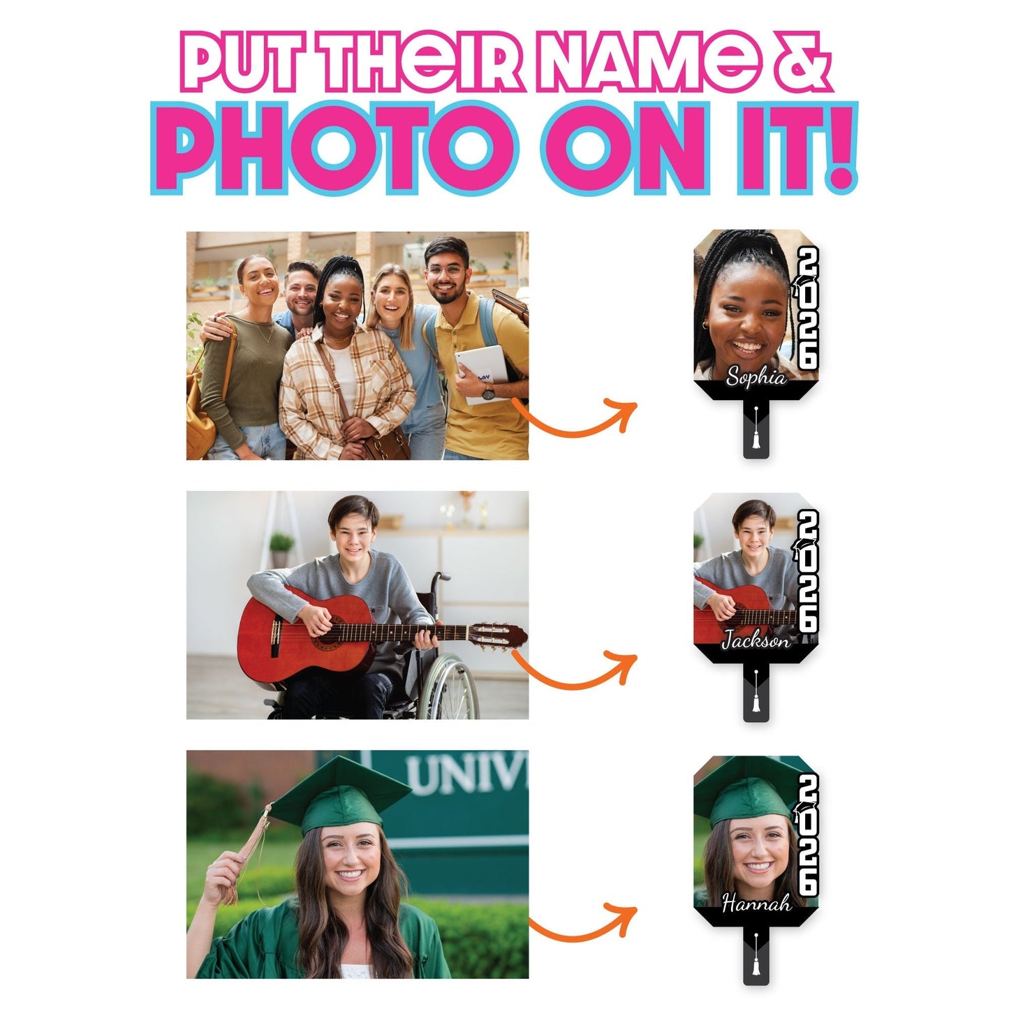 Custom Grad Black & White Photo Paddle 1, 3, 6, or 12 Pc