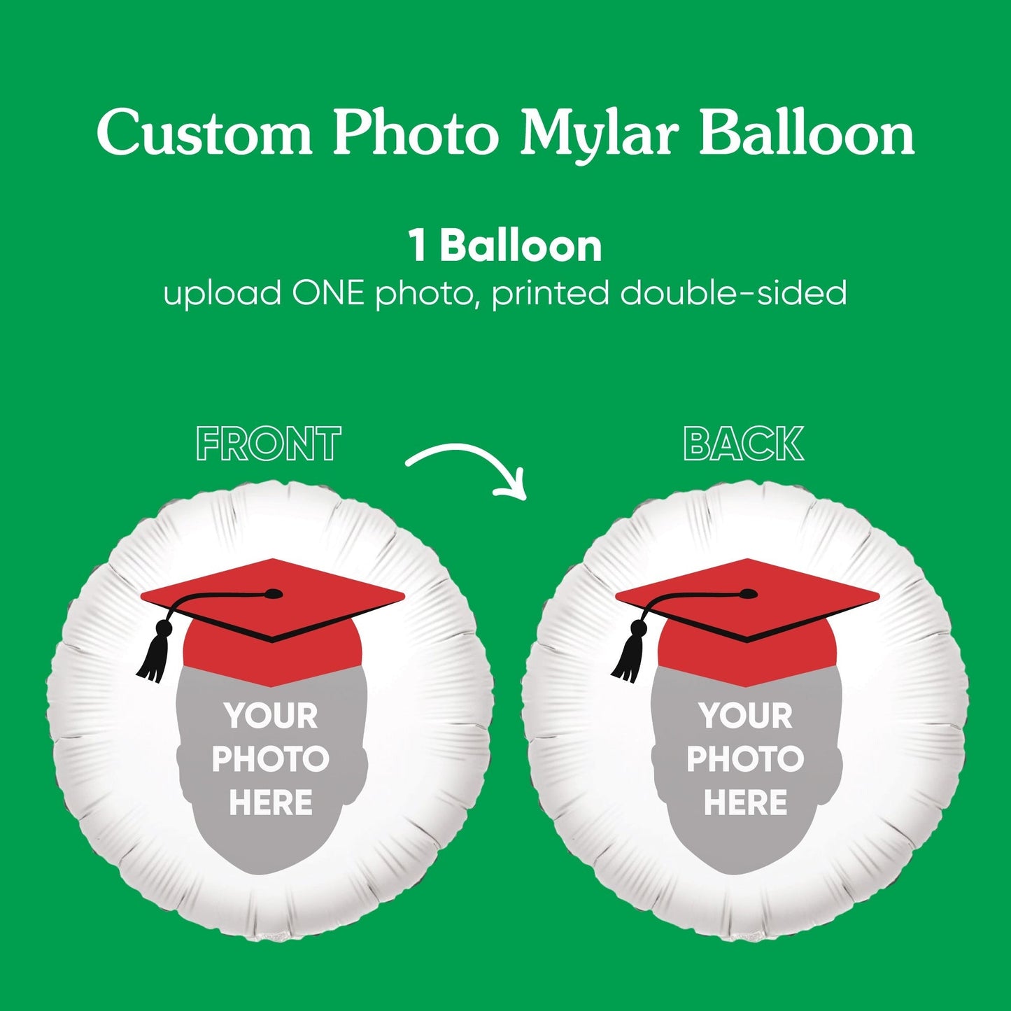 Personalized Fun Face Red Grad Cap Balloon - Double Sided - 1 Ct